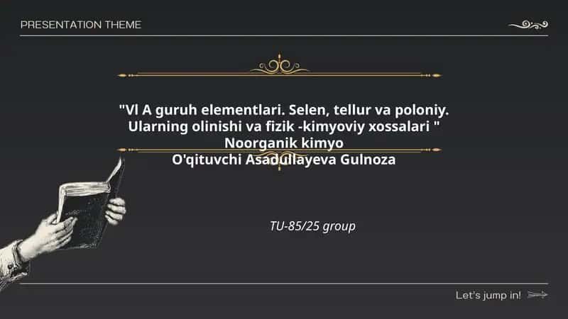 Vl A guruh elementlari. Selen, tellur va poloniy. Ularning olinishi va fizik -kimyoviy xossalari 1
