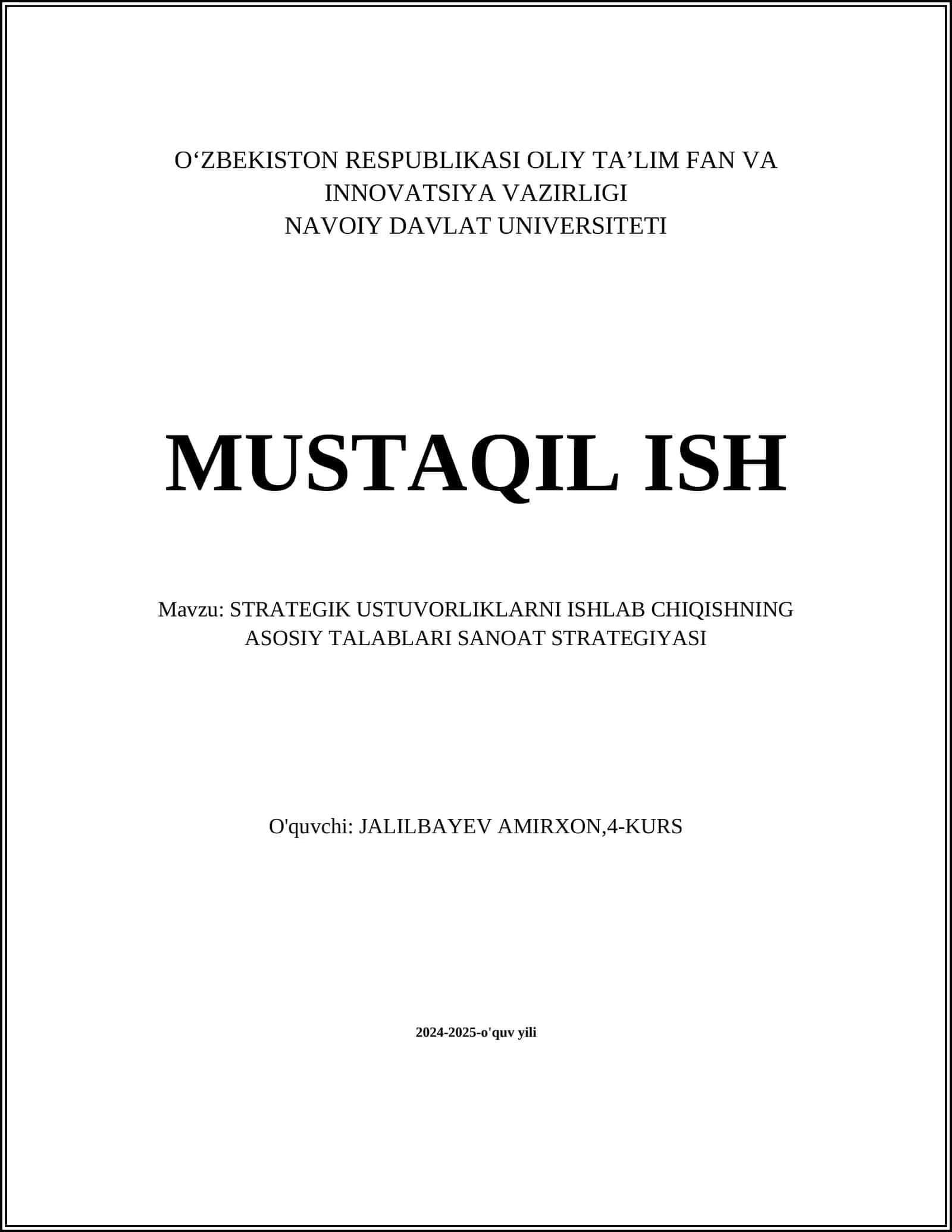 STRATEGIK USTUVORLIKLARNI ISHLAB CHIQISHNING ASOSIY TALABLARI SANOAT STRATEGIYASI 1