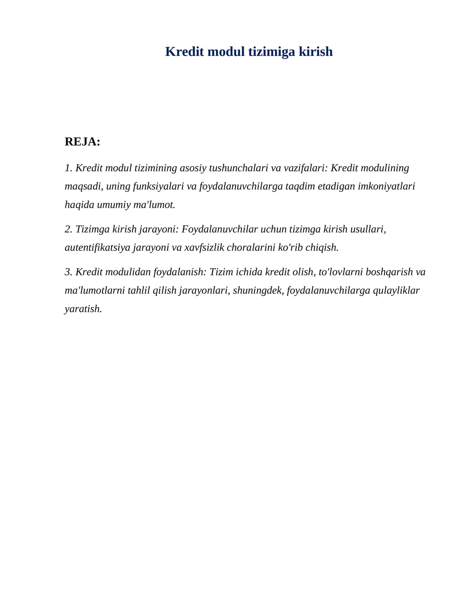 Kredit modul tizimiga kirish 1