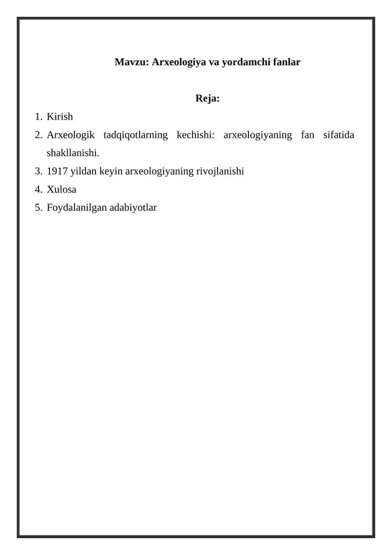 Arxeologiya va yordamchi fanlar 1