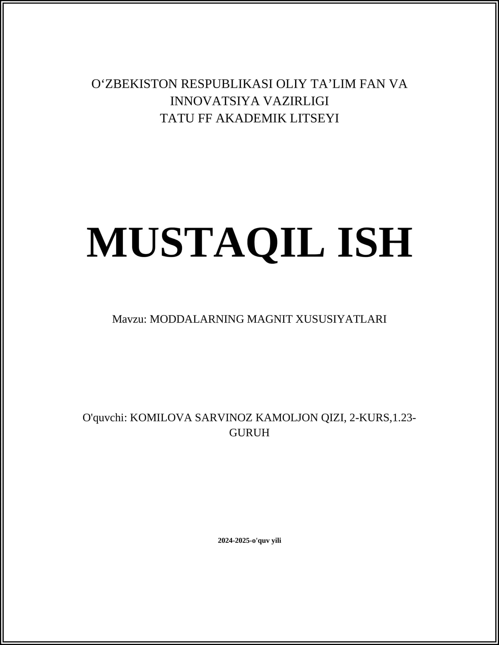 MODDALARNING MAGNIT XUSUSIYATLARI 1