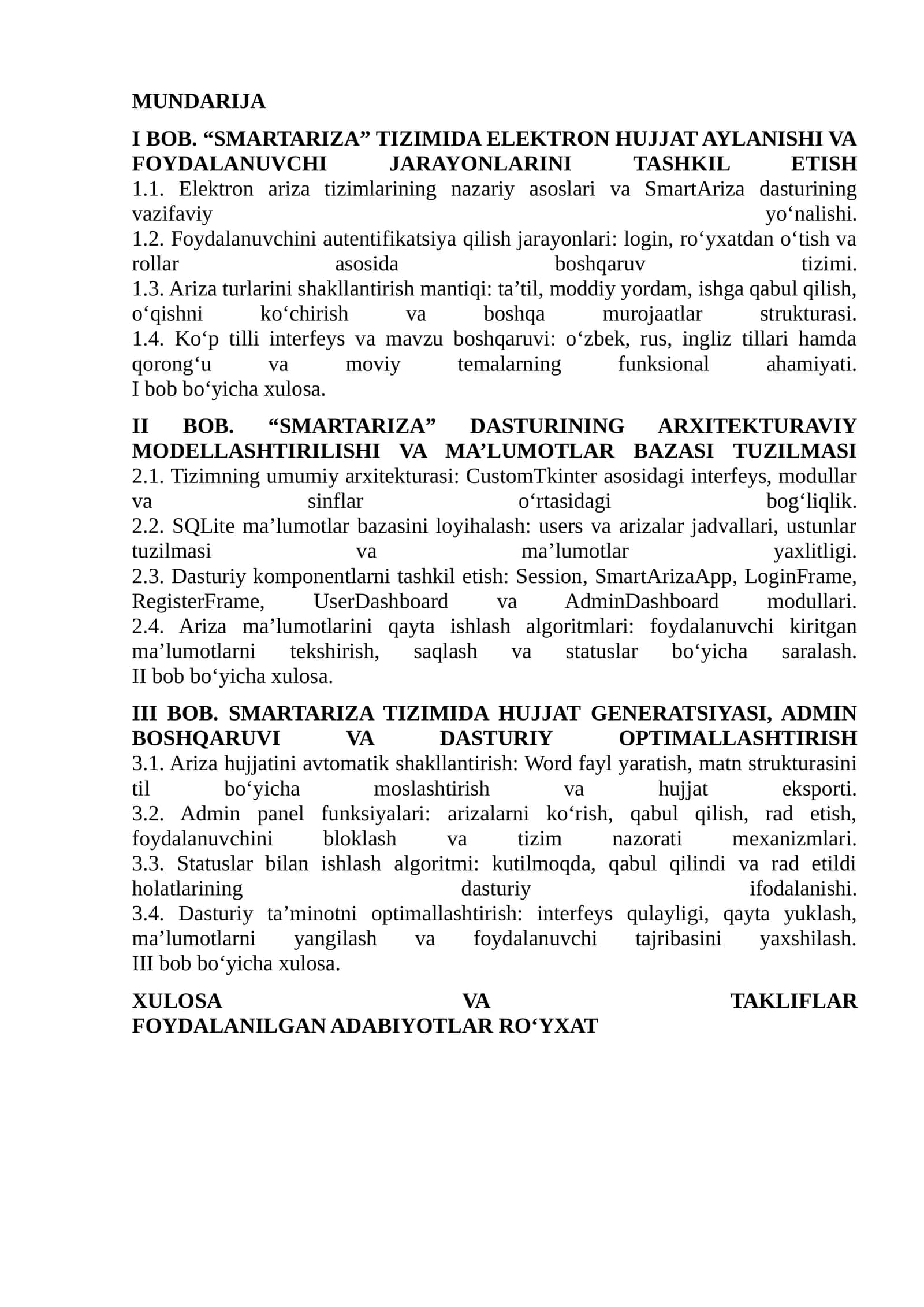 “SMARTARIZA” TIZIMIDA ELEKTRON HUJJAT AYLANISHI VA FOYDALANUVCHI JARAYONLARINI TASHKIL ETISH 1