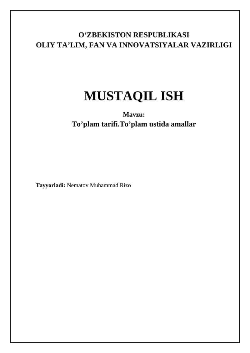 To'plam tarifi.To'plam ustida amallar 1