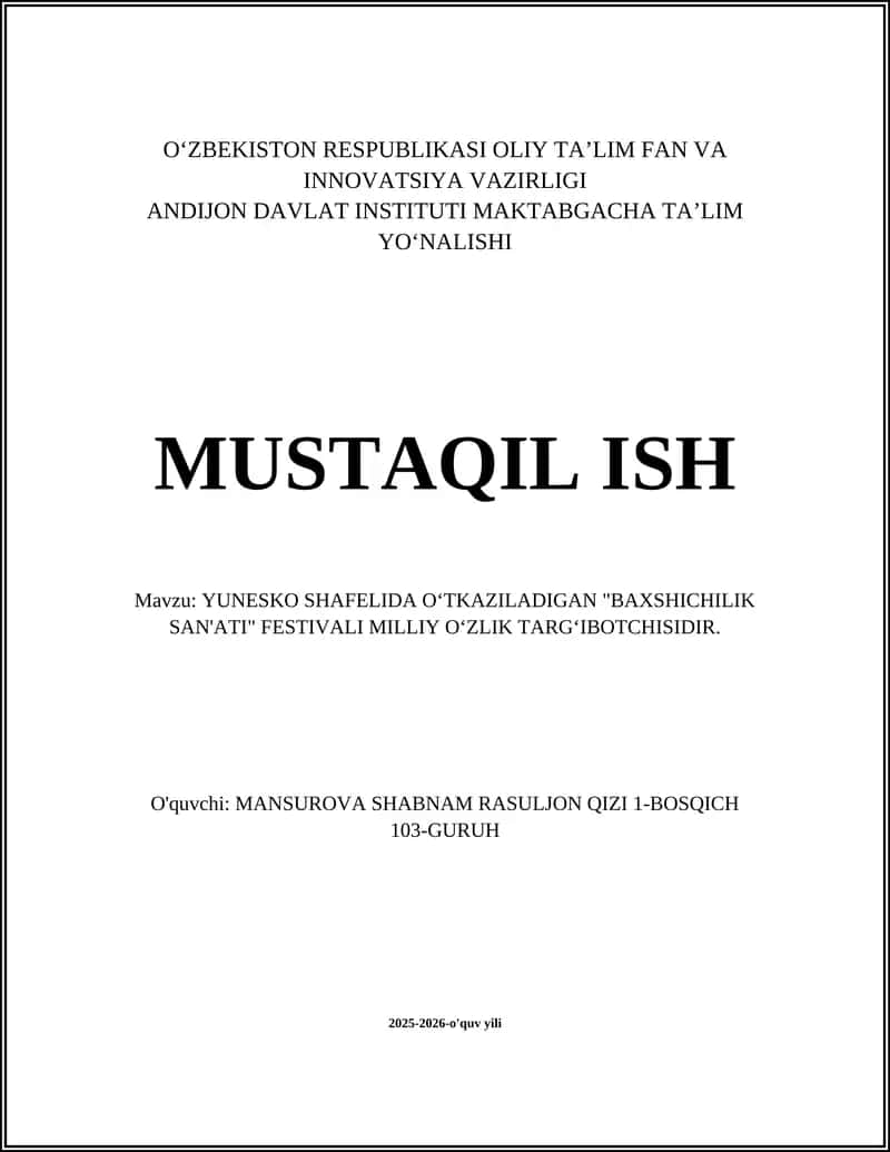"YUNESKO SHAFELIDA OʻTKAZILADIGAN BAXSHICHILIK SAN'ATI FESTIVALI" 1