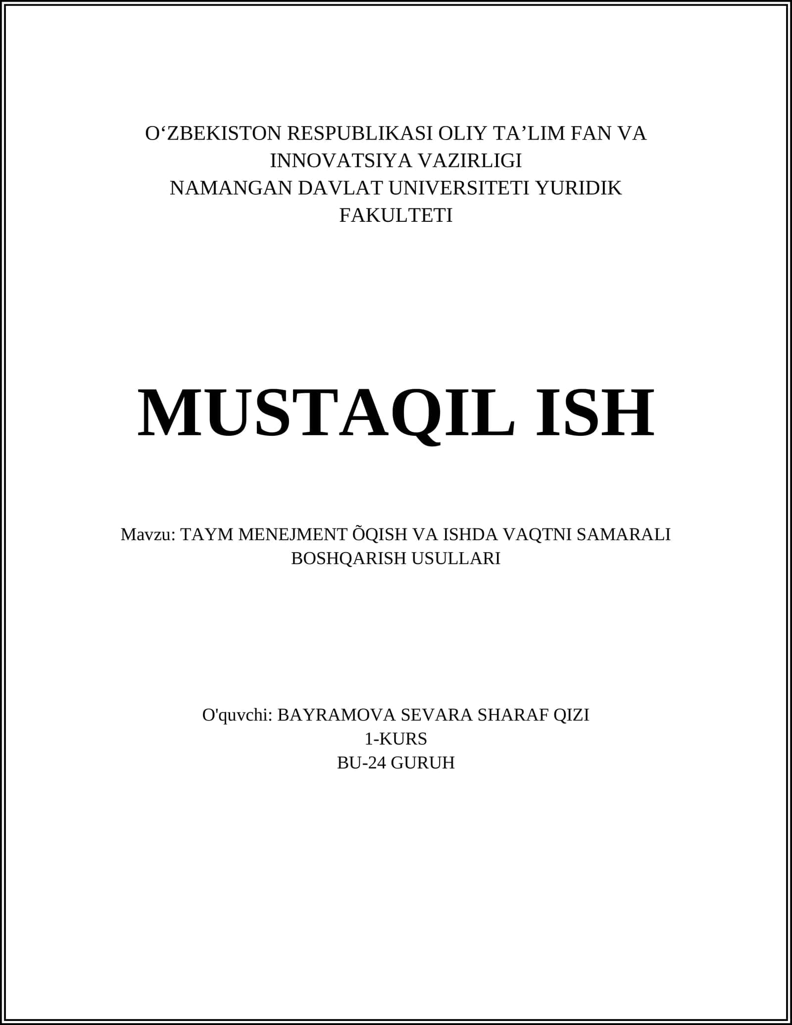 TAYM MENEJMENT ÕQISH VA ISHDA VAQTNI SAMARALI BOSHQARISH USULLARI 1