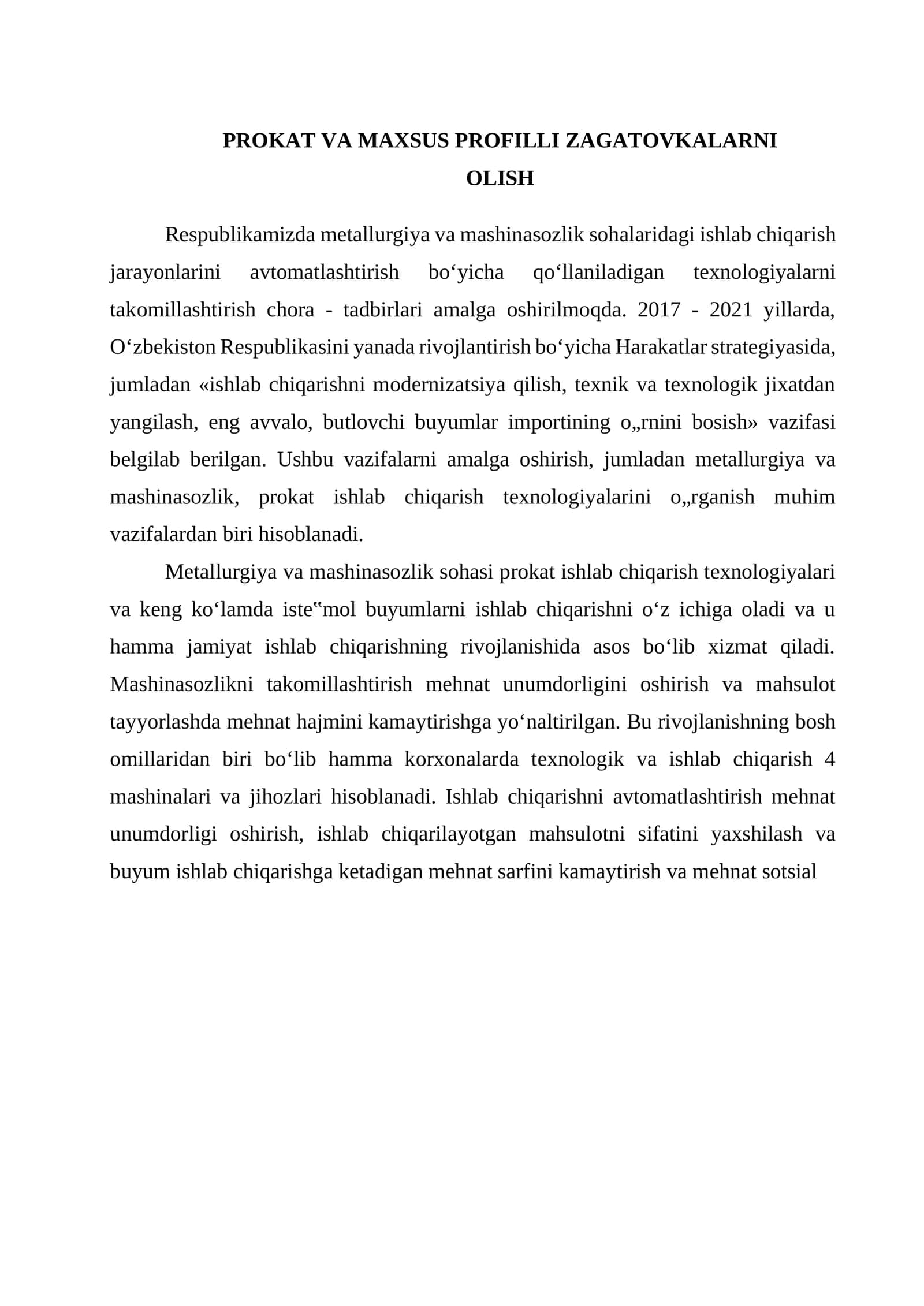 Prokat Va Maxsus Profilli Zagatovkalarni Olish 1