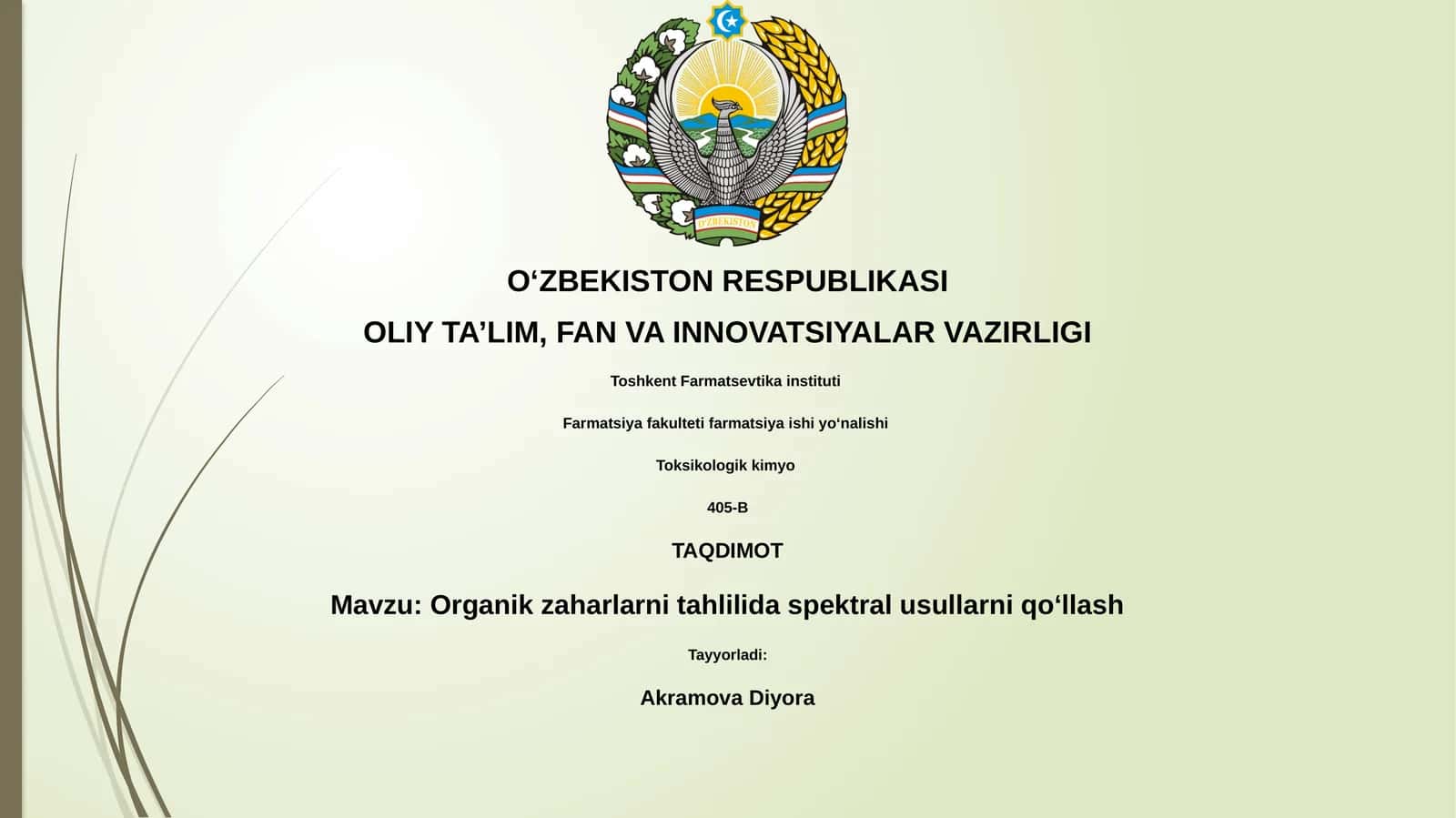 Organik zaharlarni tahlilida spektral usullarni qoʻllash 1