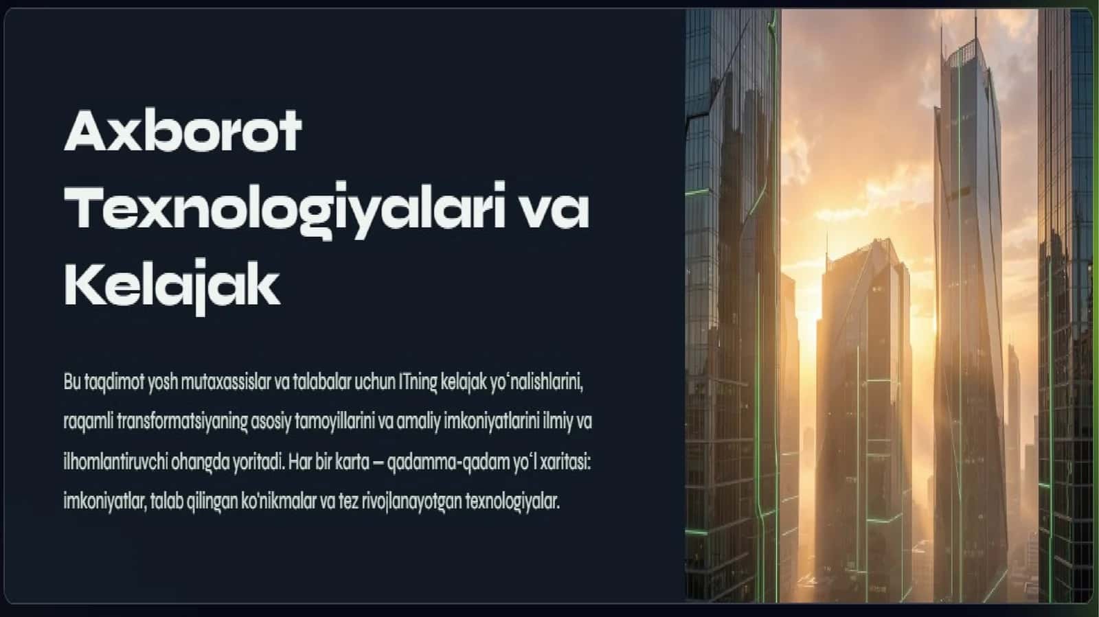 Axborot Texnologiyalari va Kelajak | Premium PowerPoint Taqdimot (Slayd) 1