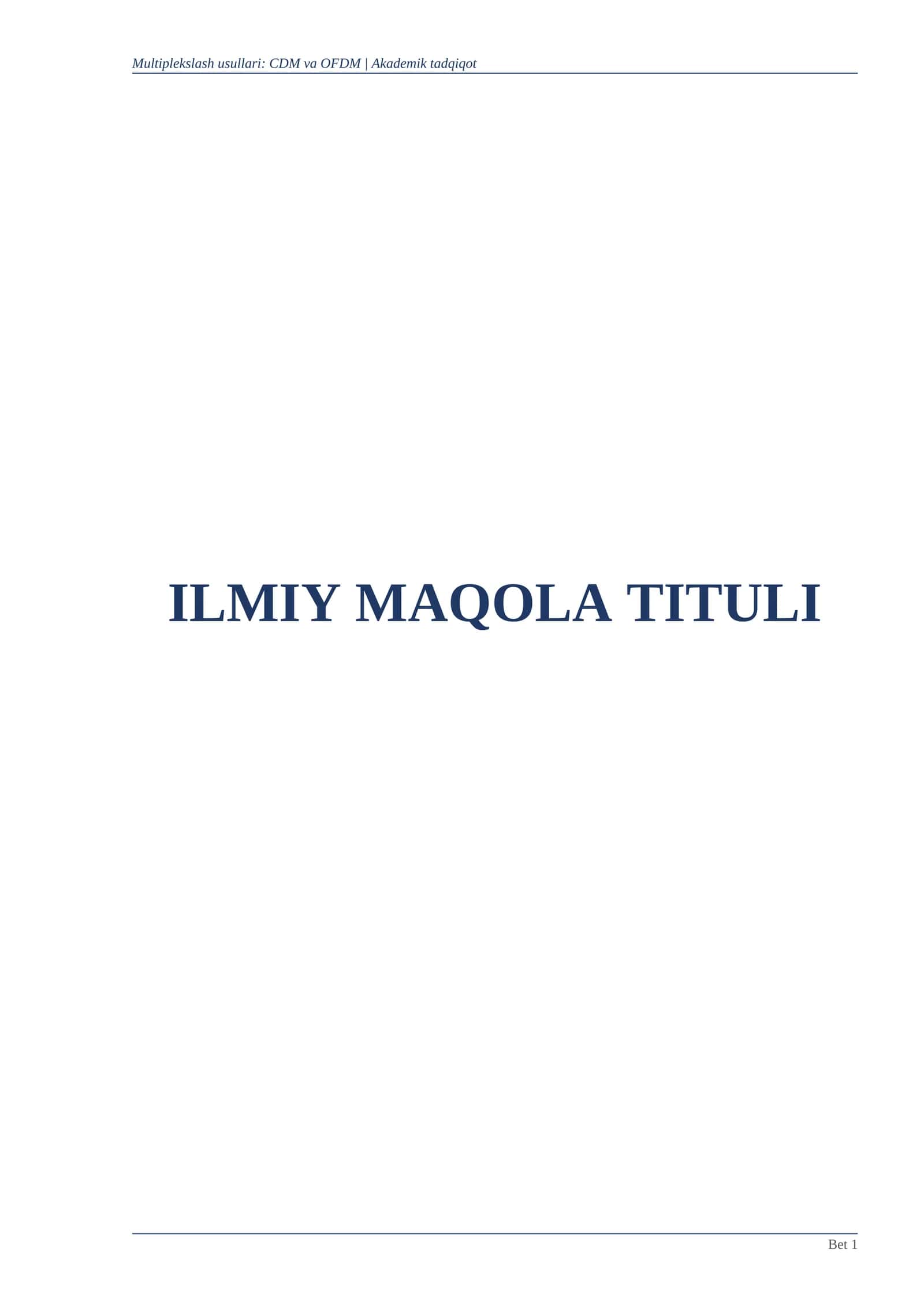MULTIPLEKSLASH USULLARI: CDM VA OFDM 1