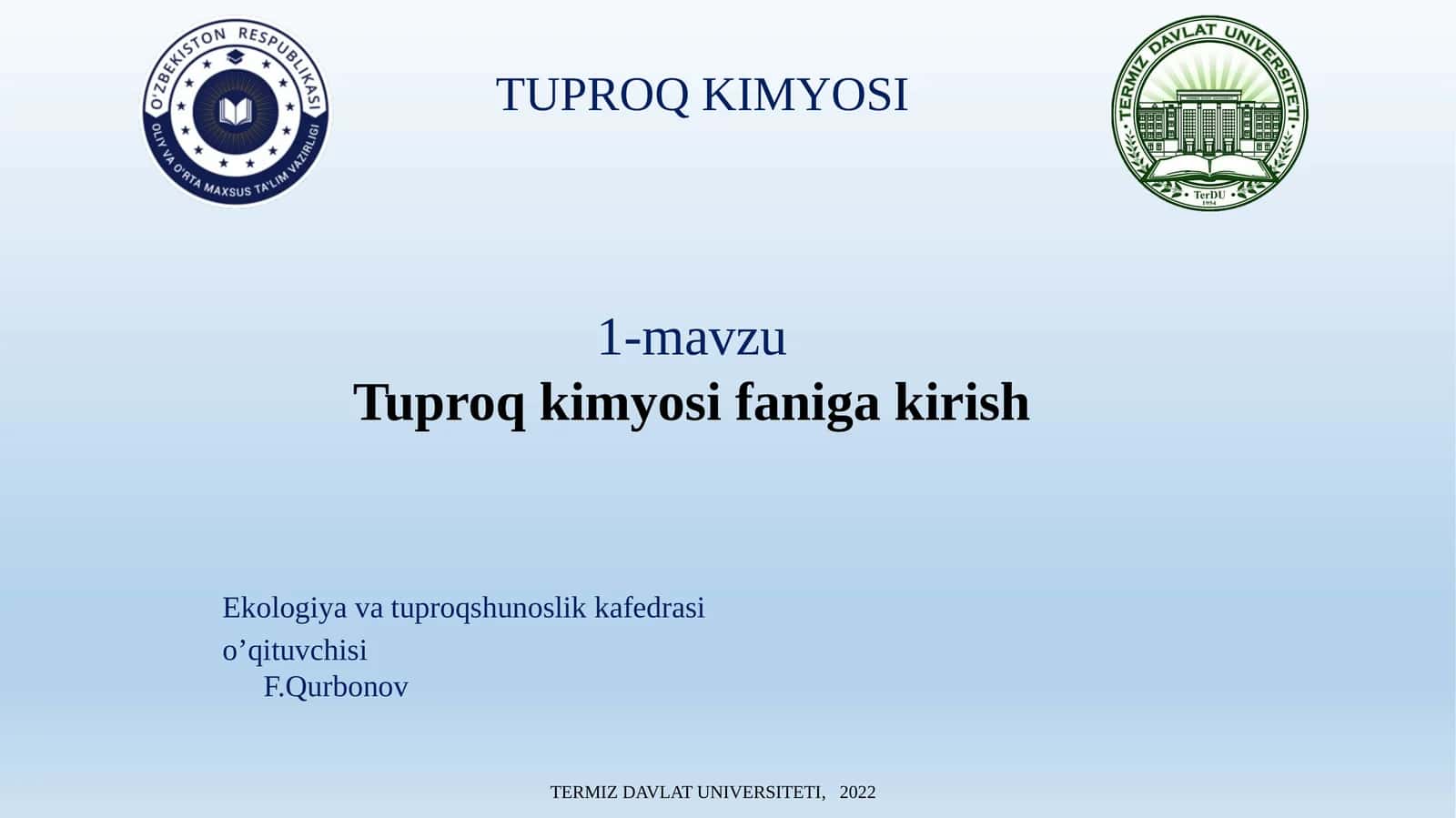 Tuproq Kimyosi 1