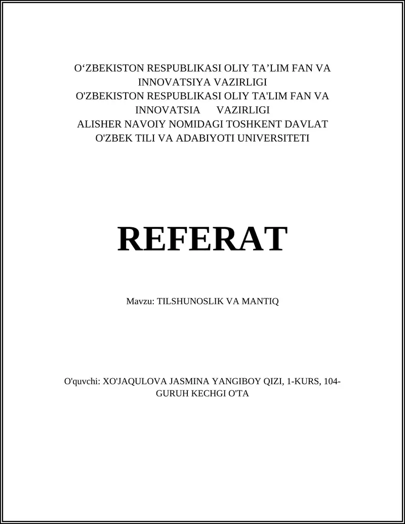 Tilshunoslik va Mantiq 1