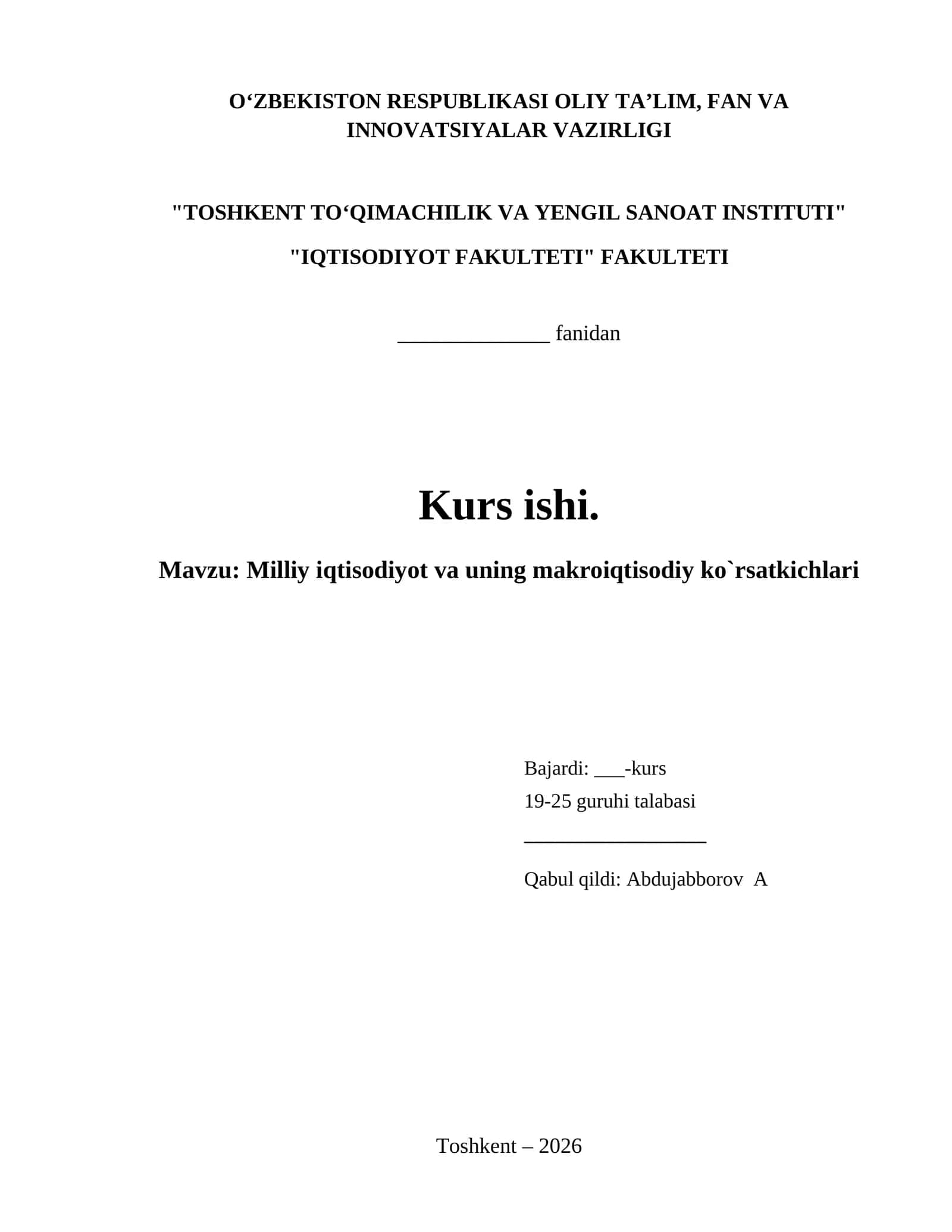 Milliy iqtisodiyot va uning makroiqtisodiy ko`rsatkichlari 1