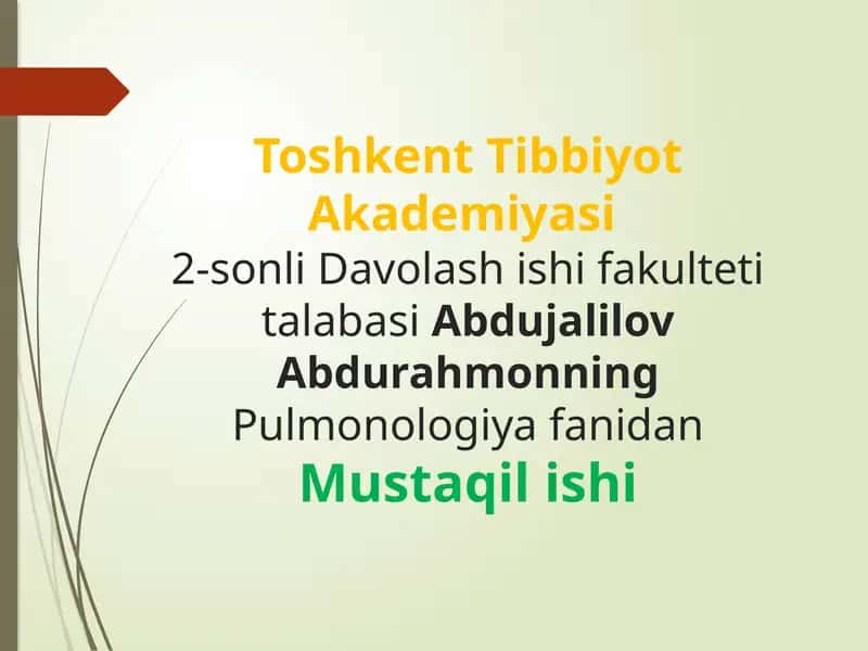 Pulmonologiya fanidan Mustaqilishi 1