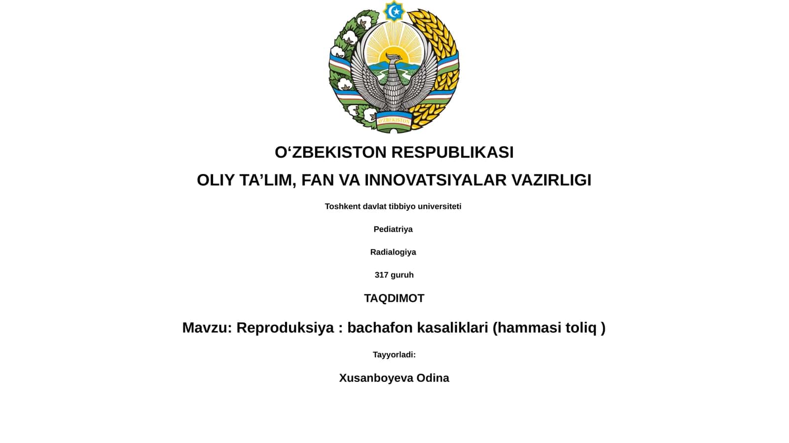 Reproduksiya: bachafon kasaliklari (hammasi toliq ) 1
