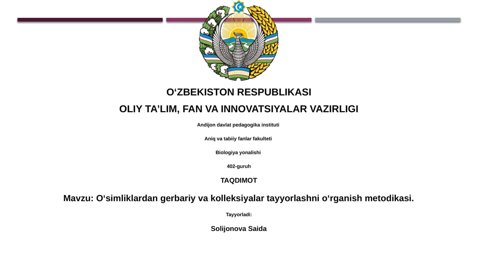 О‘simliklardan gerbariy va kolleksiyalar tayyorlashni o‘rganish metodikasi 1