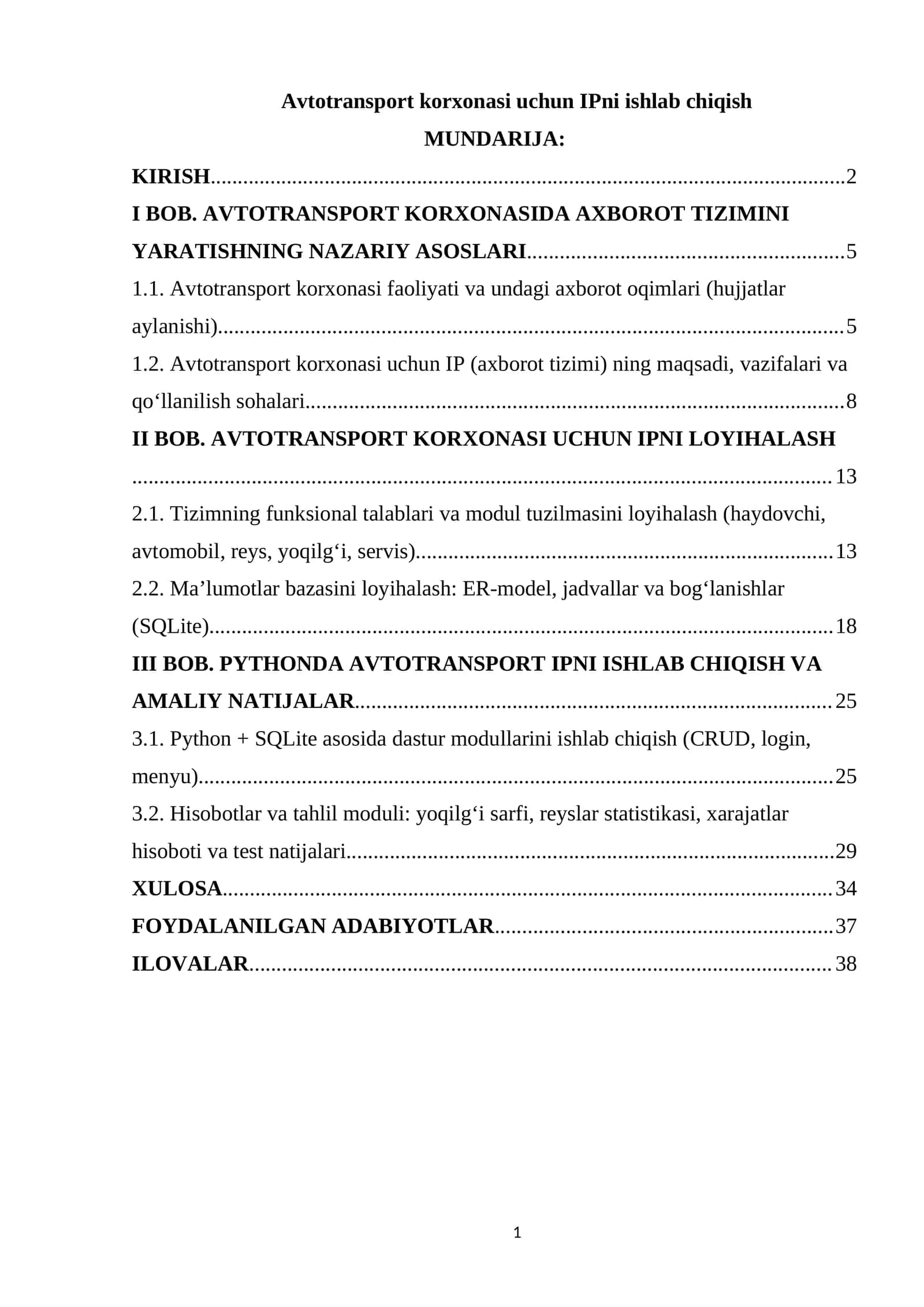 Avtotransport korxonasi uchun IPni ishlab chiqish 1