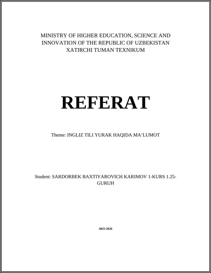 XATIRCHI TUMAN TEXNIKUM REFERAT 1