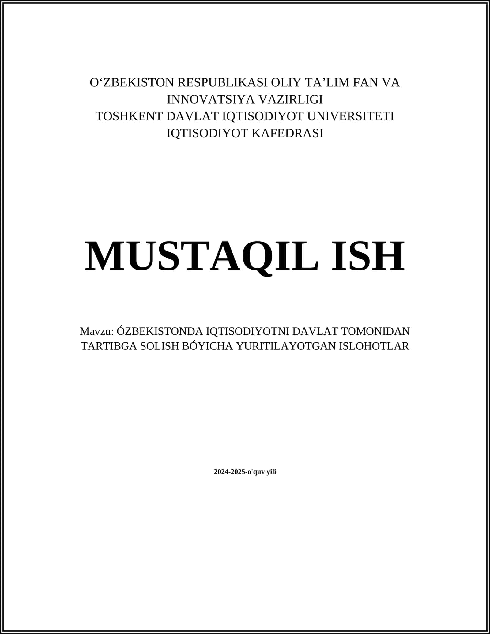 ÓZBEKISTONDA IQTISODIYOTNI DAVLAT TOMONIDAN TARTIBGA SOLISH BÓYICHA YURITILAYOTGAN ISLOHOTLAR 1