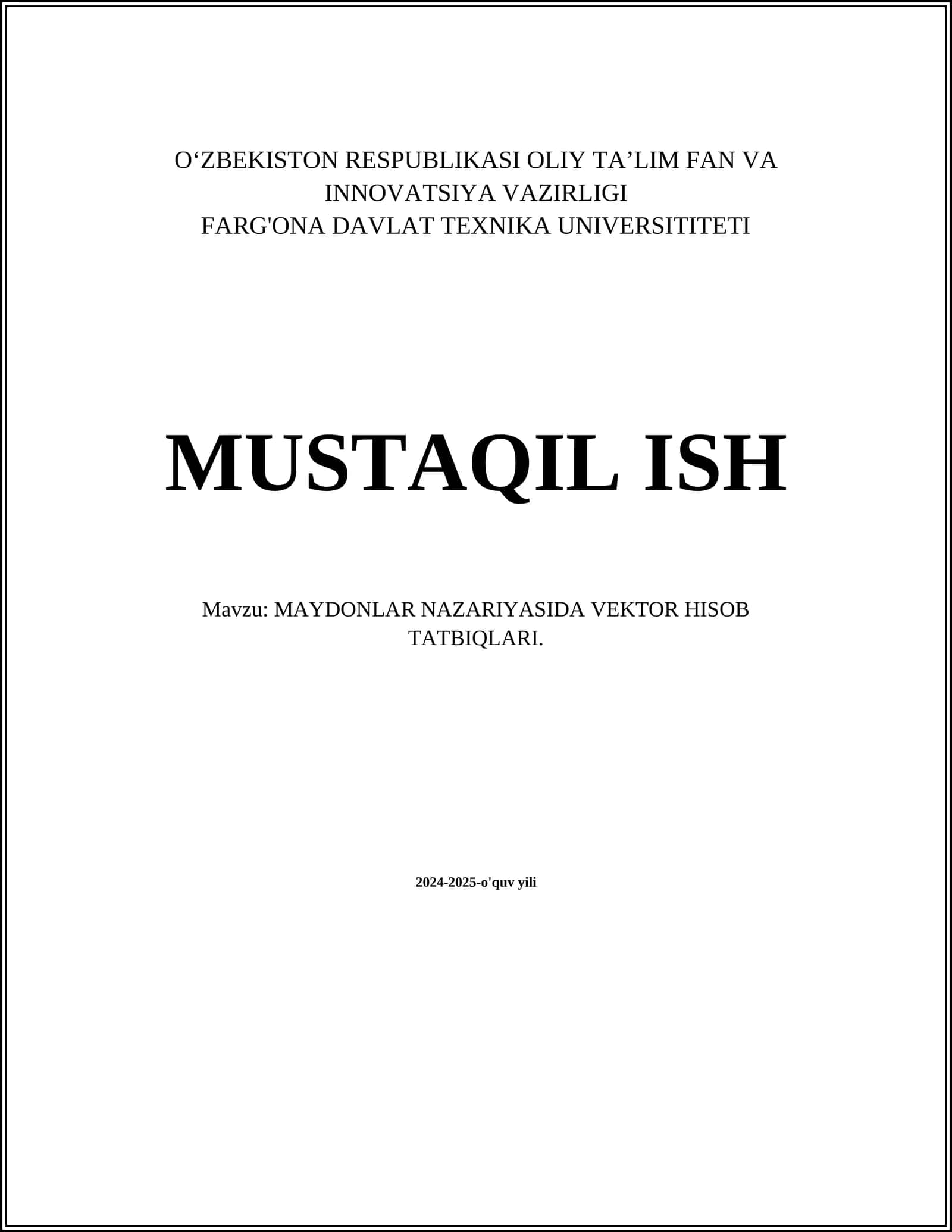 MAYDONLAR NAZARIYASIDA VEKTOR HISOB TATBILARI 1