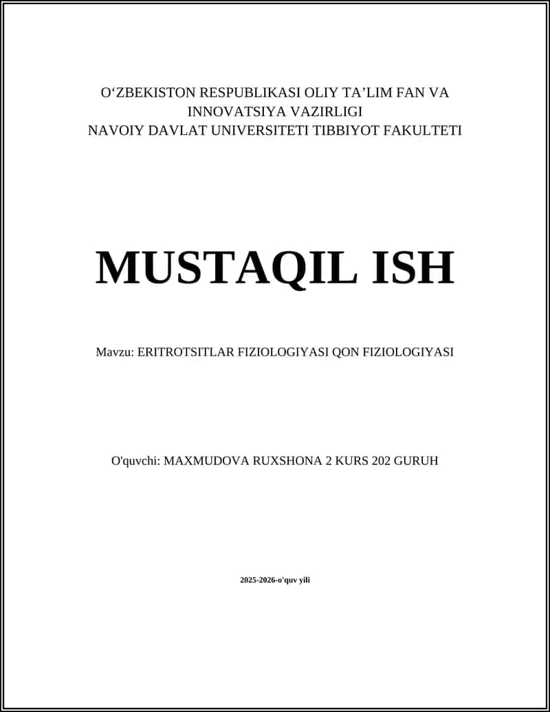 ERITROTSITLAR FIZIOLOGIYASI QON FIZIOLOGIYASI 1