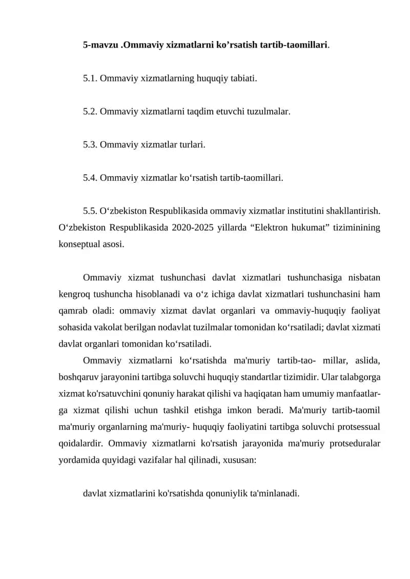 Ommaviy xizmatlarni ko’rsatish tartib-taomillari 1