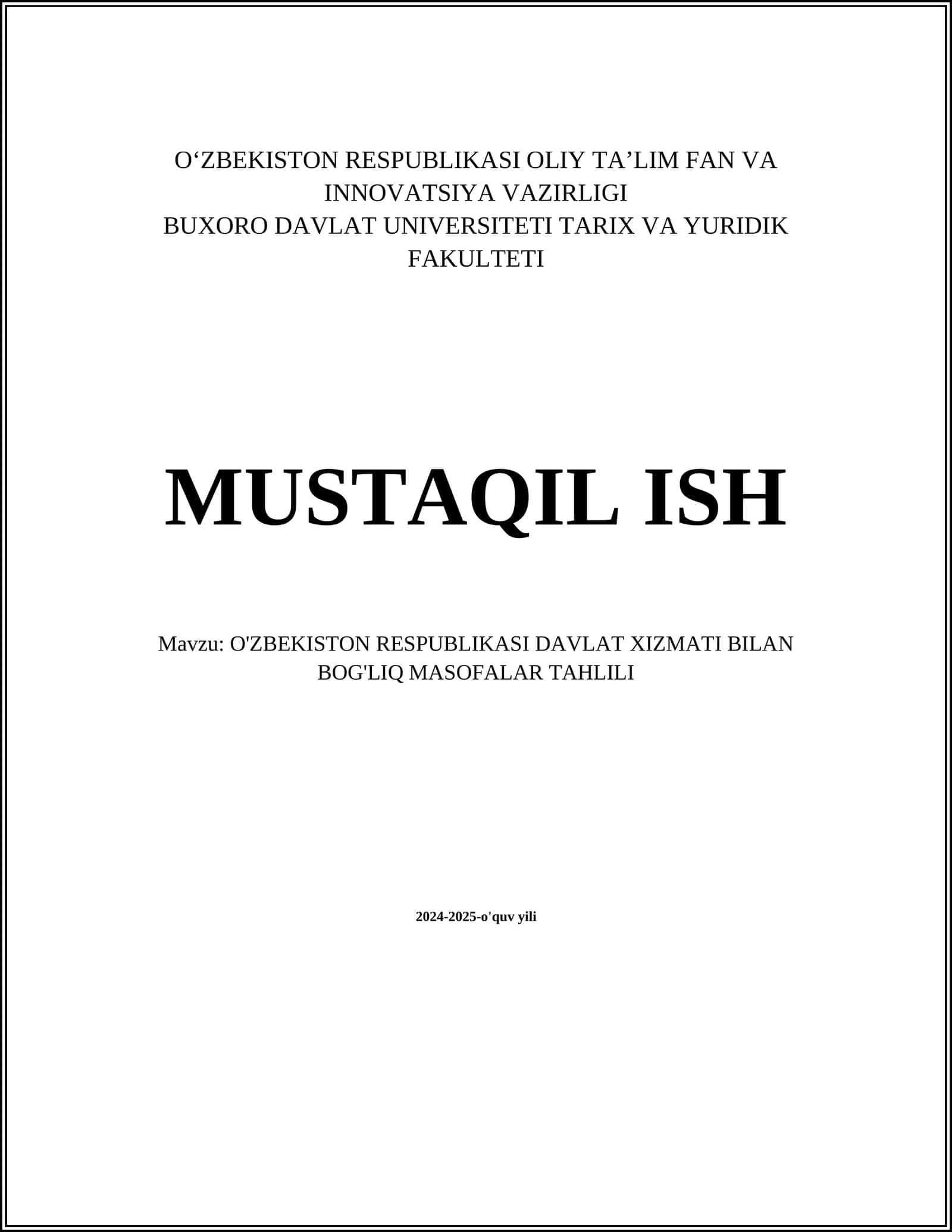 O'ZBEKISTON RESPUBLIKASI DAVLAT XIZMATI BILAN BOG'LIQ MASOFALAR TAHLILI 1