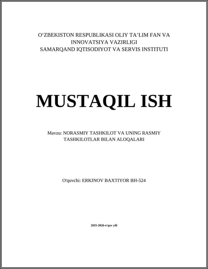 NORASMIY TASHKILOT VA UNING RASMIY TASHKILOTLAR BILAN ALOQALARI 1
