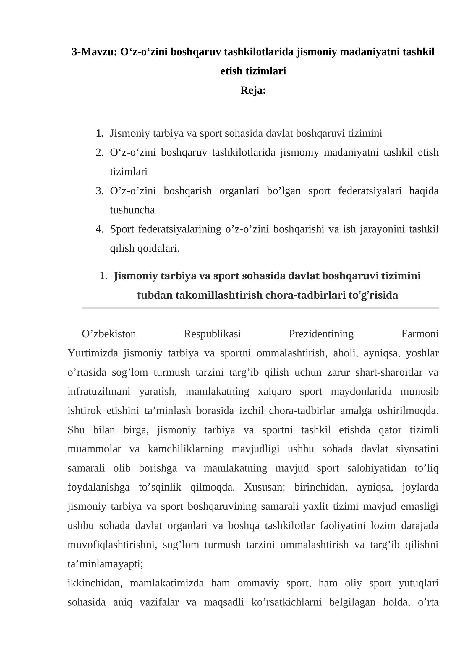 O‘z-o‘zini boshqaruv tashkilotlarida jismoniy madaniyatni tashkil etish tizimlari 1