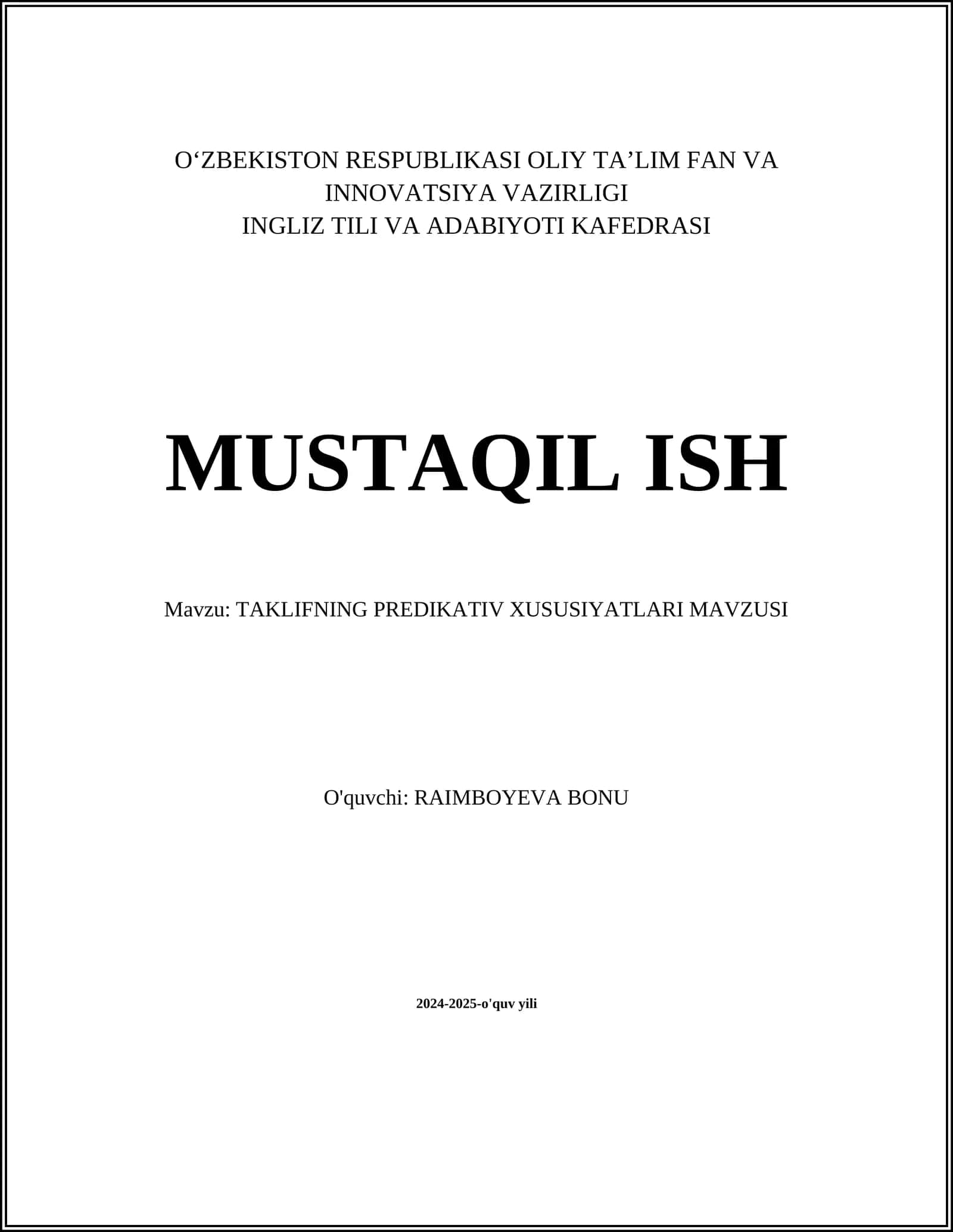TAKLIFNING PREDIKATIV XUSUSIYATLARI MAVZUSI 1