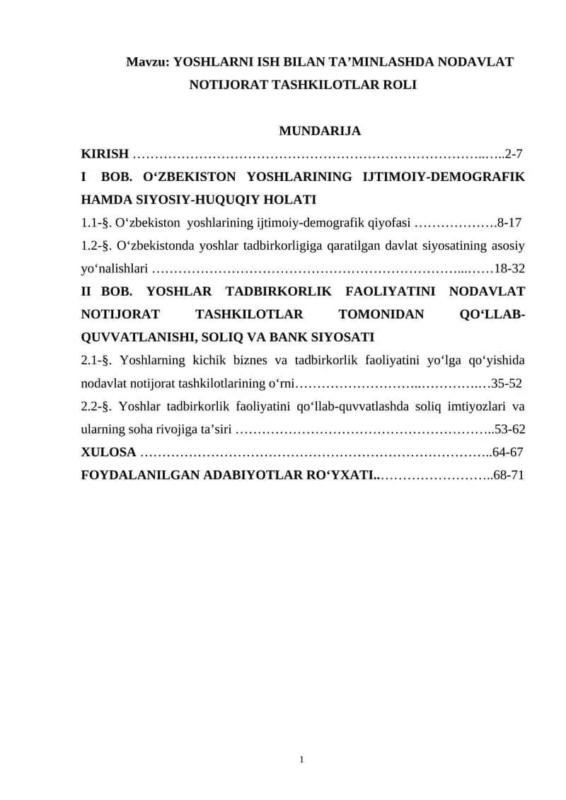 YOSHLARNI ISH BILAN TAʼMINLASHDA NODAVLAT NOTIJORAT TASHKILOTLAR ROLI 1