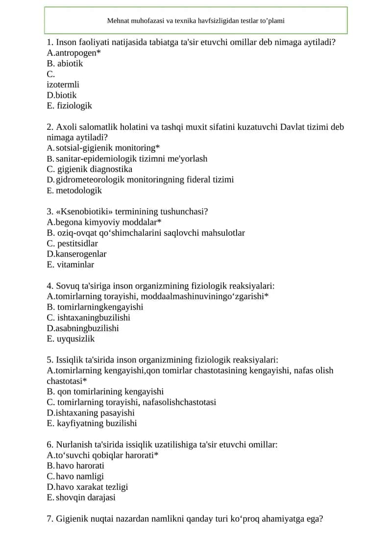 1000 talik test Mehnat muhofazasi va tehnika havfsizligi fanidan 2025 1