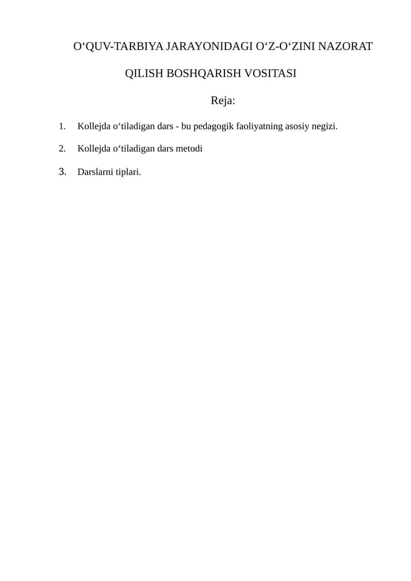 O‘QUV-TARBIYA JARAYONIDAGI O‘Z-O‘ZINI NAZORAT QILISH BOSHQARISH VOSITASI 1