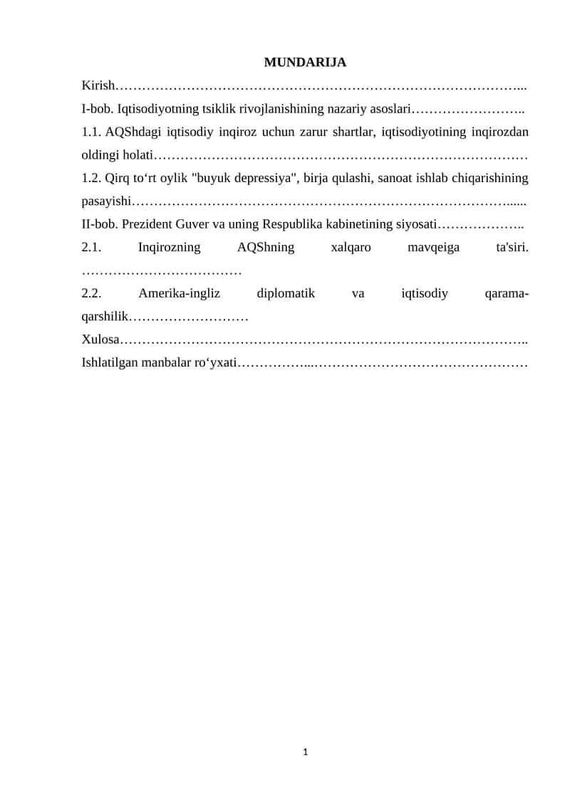 Iqtisodiyotning tsiklik rivojlanishining nazariy asoslari 1