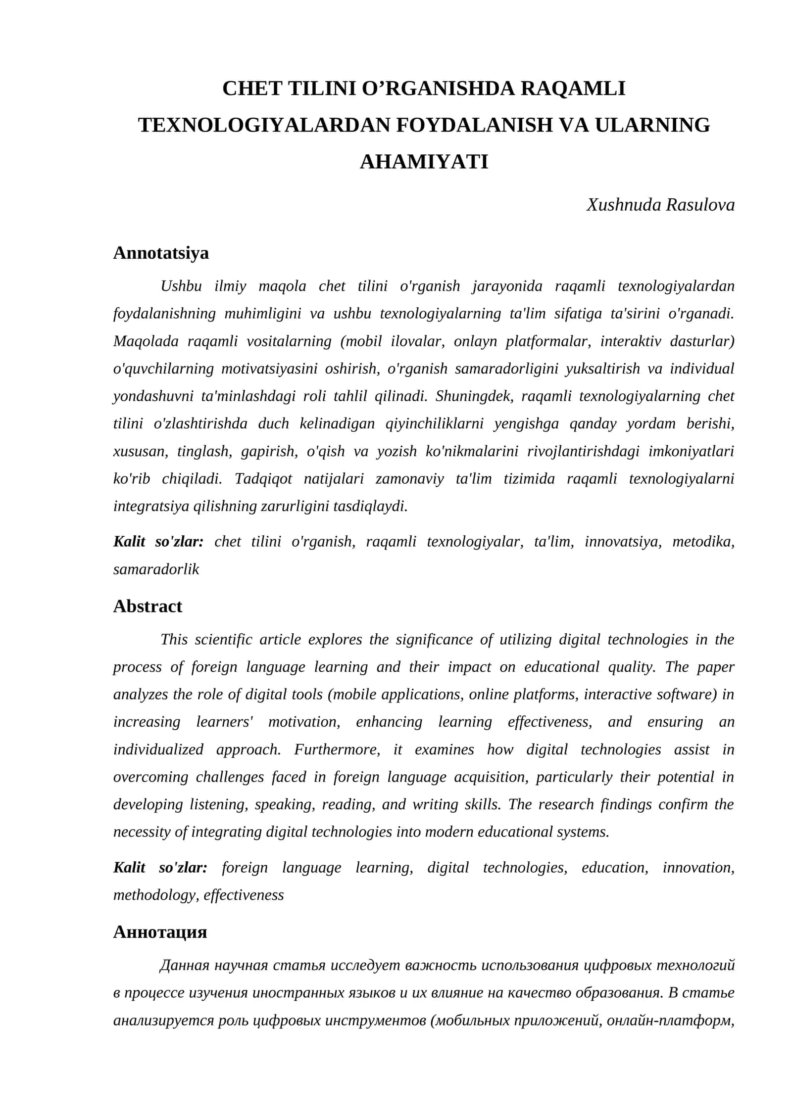 CHET TILINI O’RGANISHDA RAQAMLI TEXNOLOGIYALARDAN FOYDALANISH VA ULARNING AHAMIYATI 1