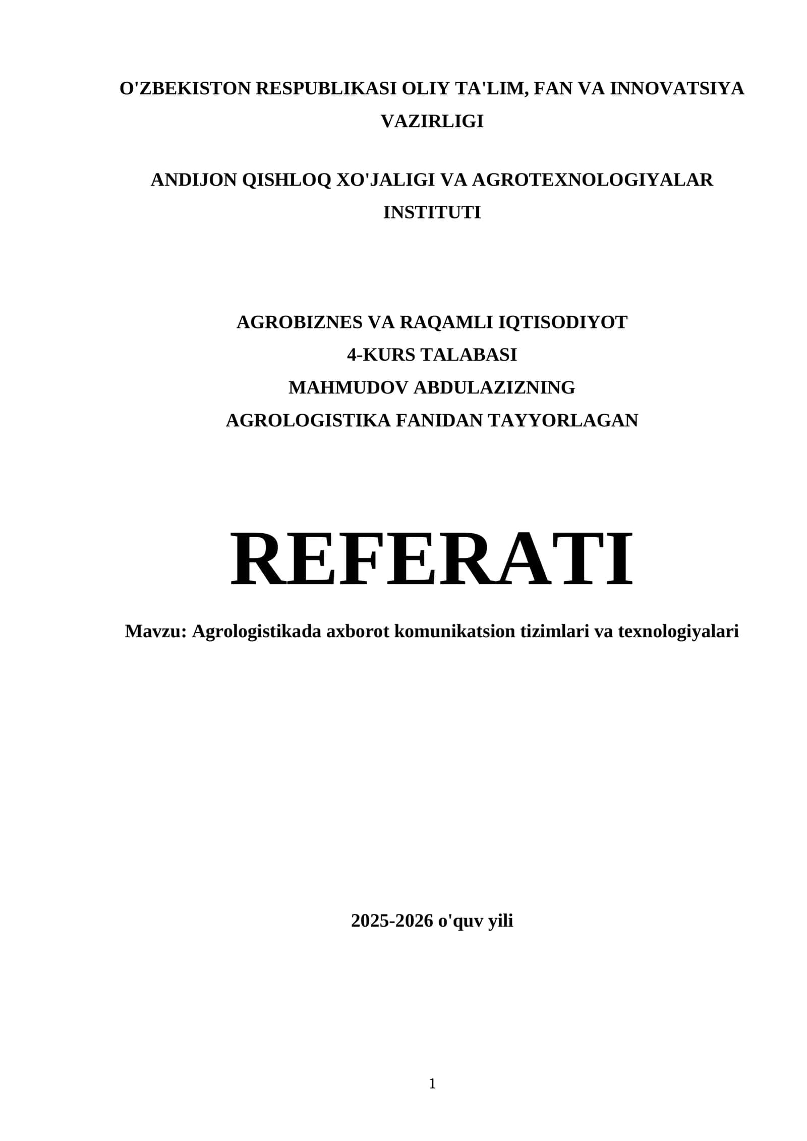 Agrologistikada axborot kommunikatsion tizimlari va texnologiyalari 1
