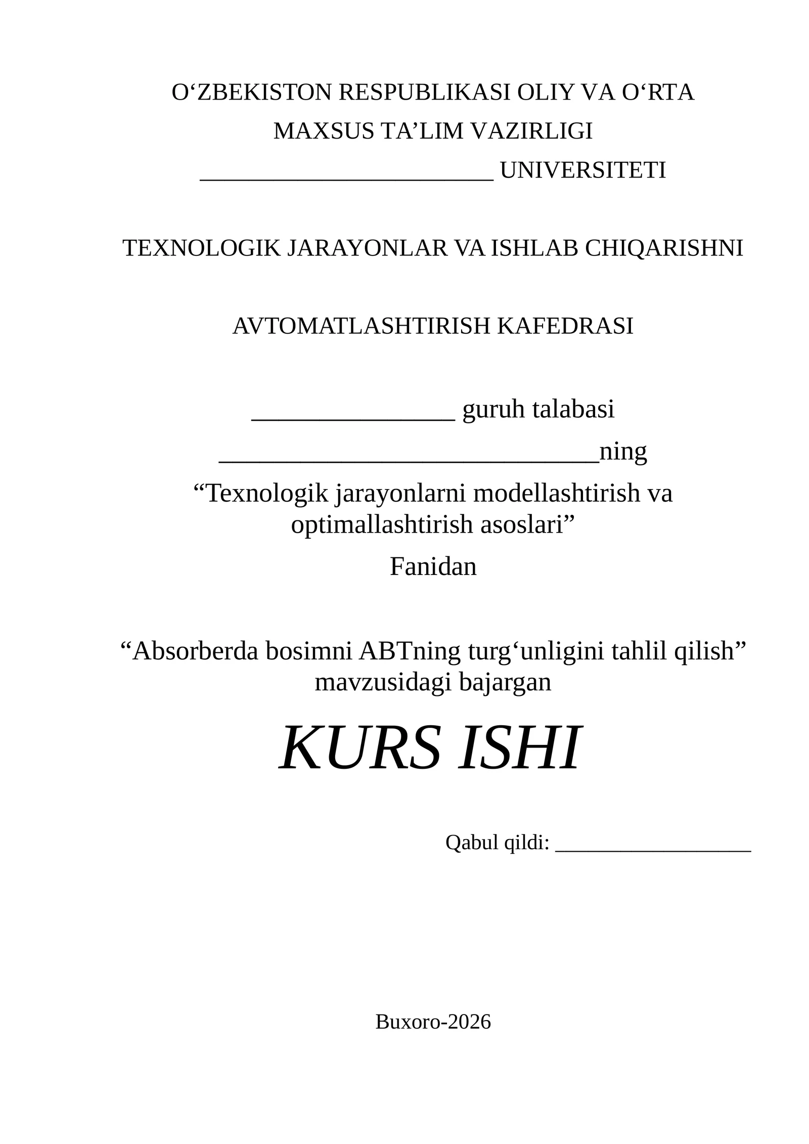 Absorberda bosimni ABTning turg‘unligini tahlil qilish 1