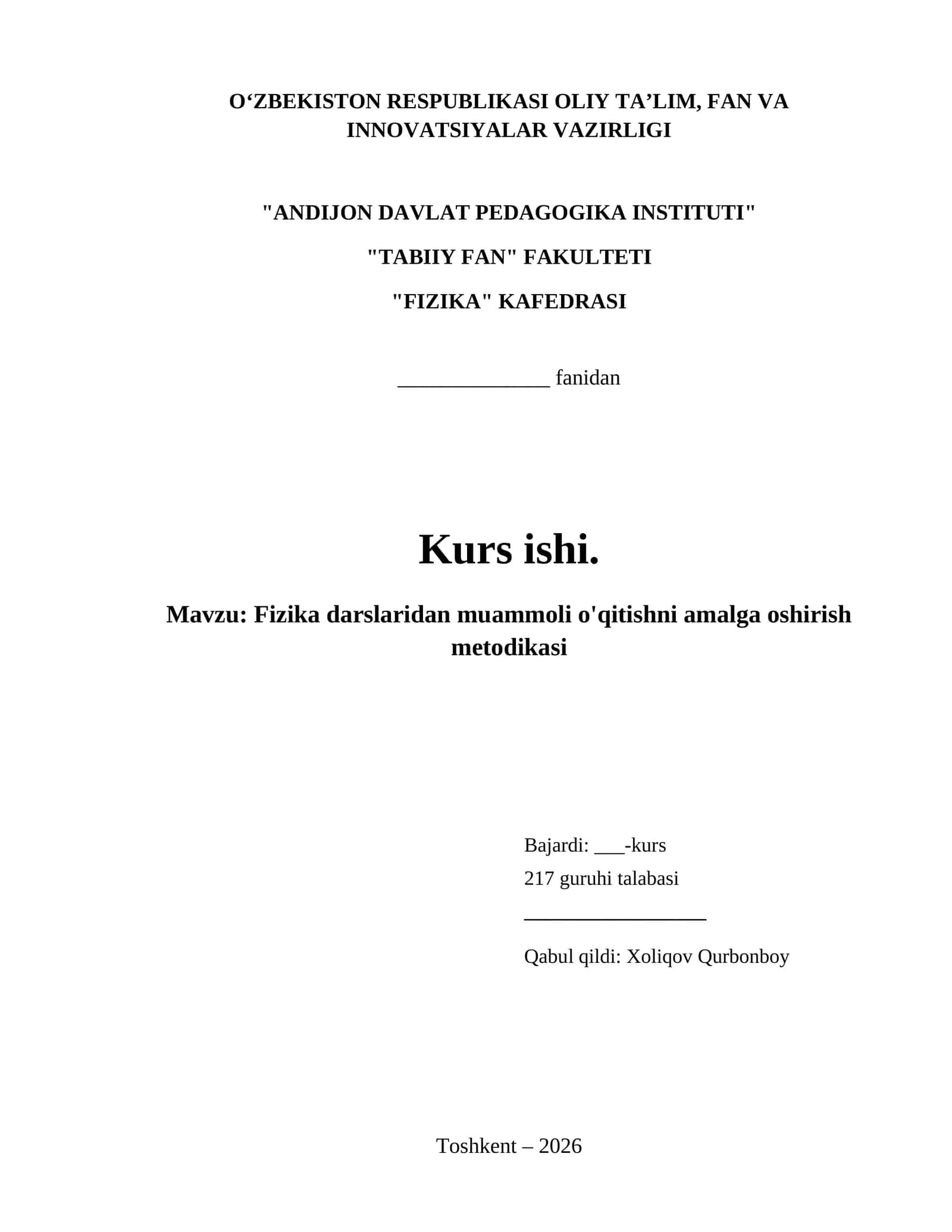 Fizika darslaridan muammoli o'qitishni amalga oshirish metodikasi 1