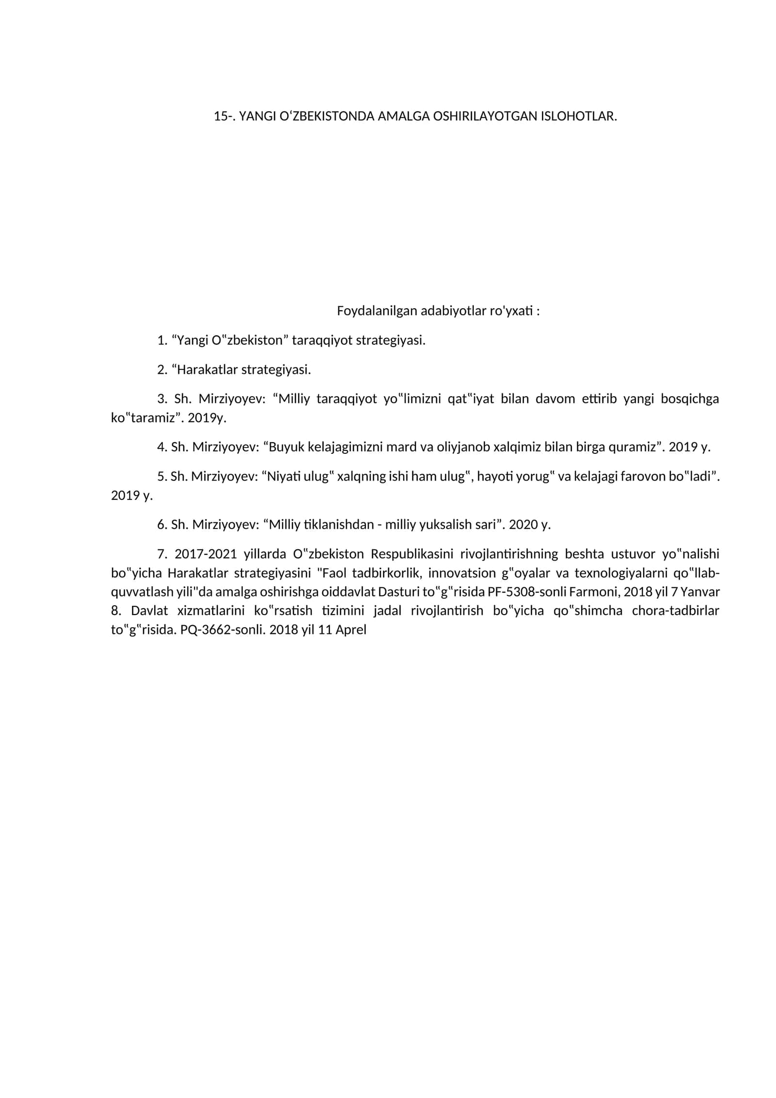 YANGI O‘ZBEKISTONDA AMALGA OSHIRILAYOTGAN ISLOHOTLAR 1