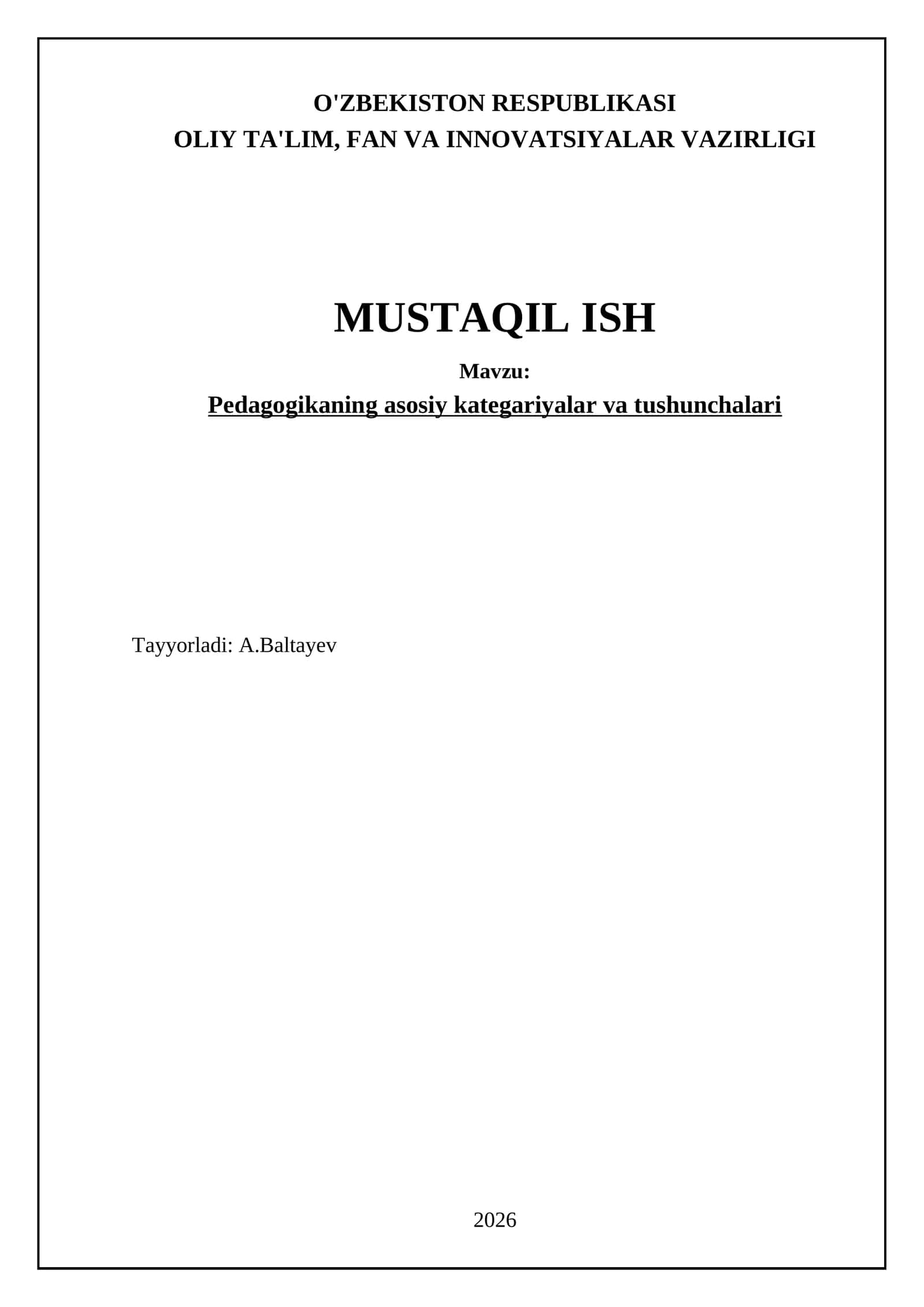 Pedagogikaning asosiy kategariyalar va tushunchalari 1