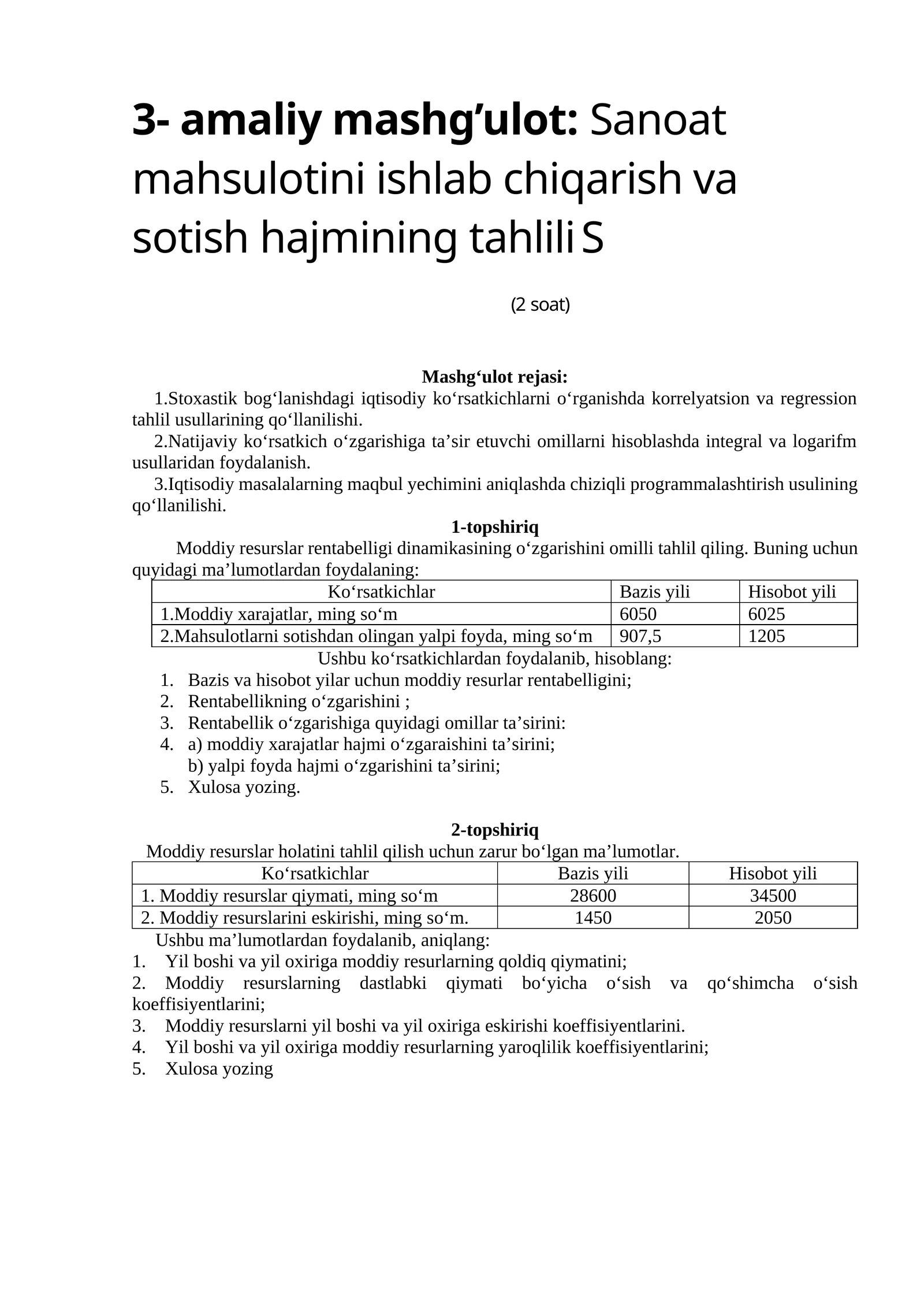 Sanoat mahsulotini ishlab chiqarish va sotish hajmining tahlili 1