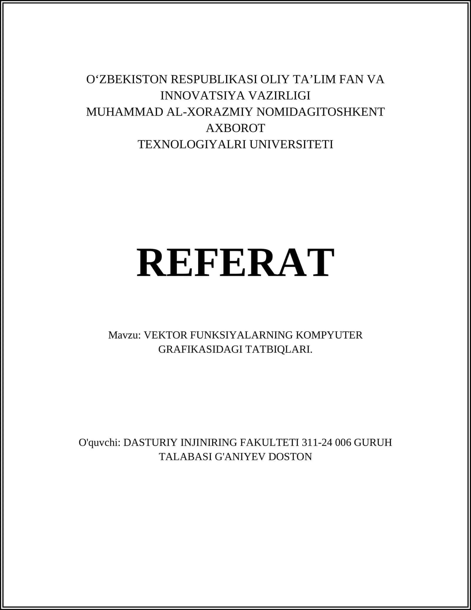 VEKTOR FUNKSIYALARNING KOMPYUTER GRAFIKASIDAGI TATBIQLARI 1