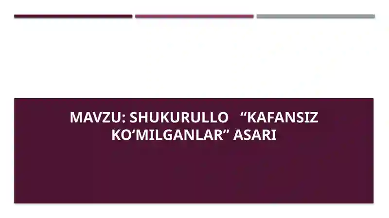Shukurullo “Kafansiz ko‘milganlar” asari