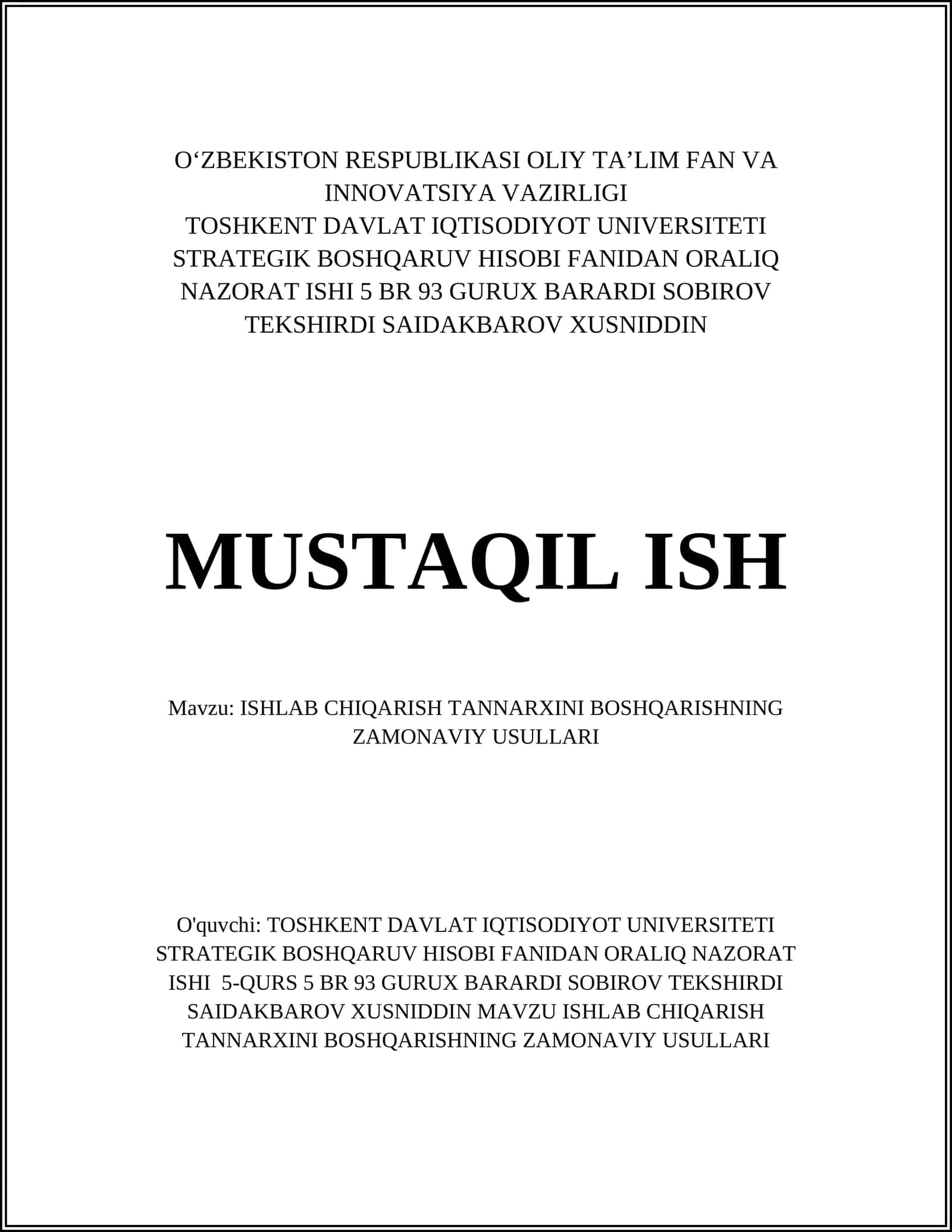 ISHLAB CHIQARISH TANNARXINI BOSHQARISHNING ZAMONAVIY USULLARI 1