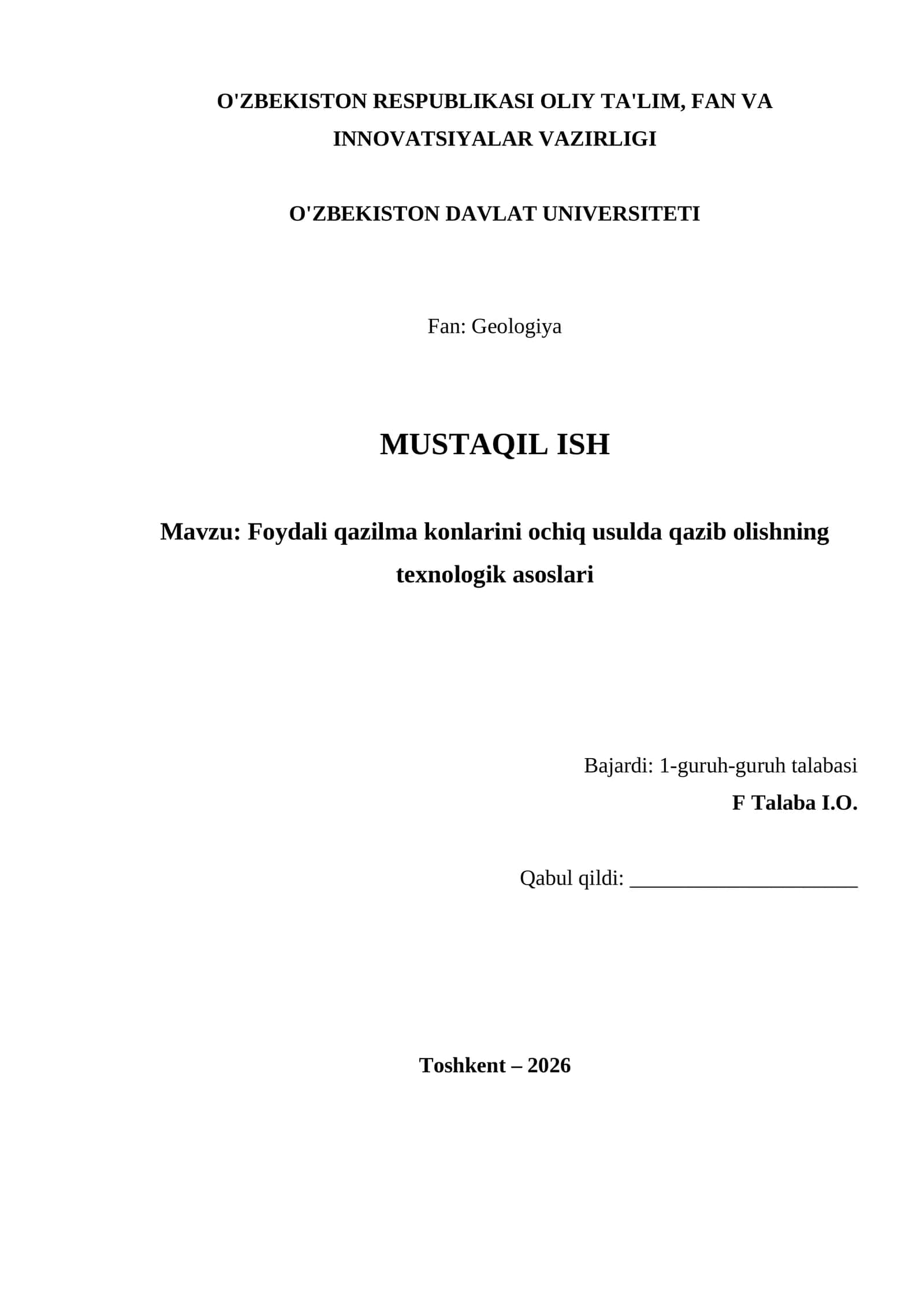 Foydali qazilma konlarini ochiq usulda qazib olishning texnologik asoslari 1