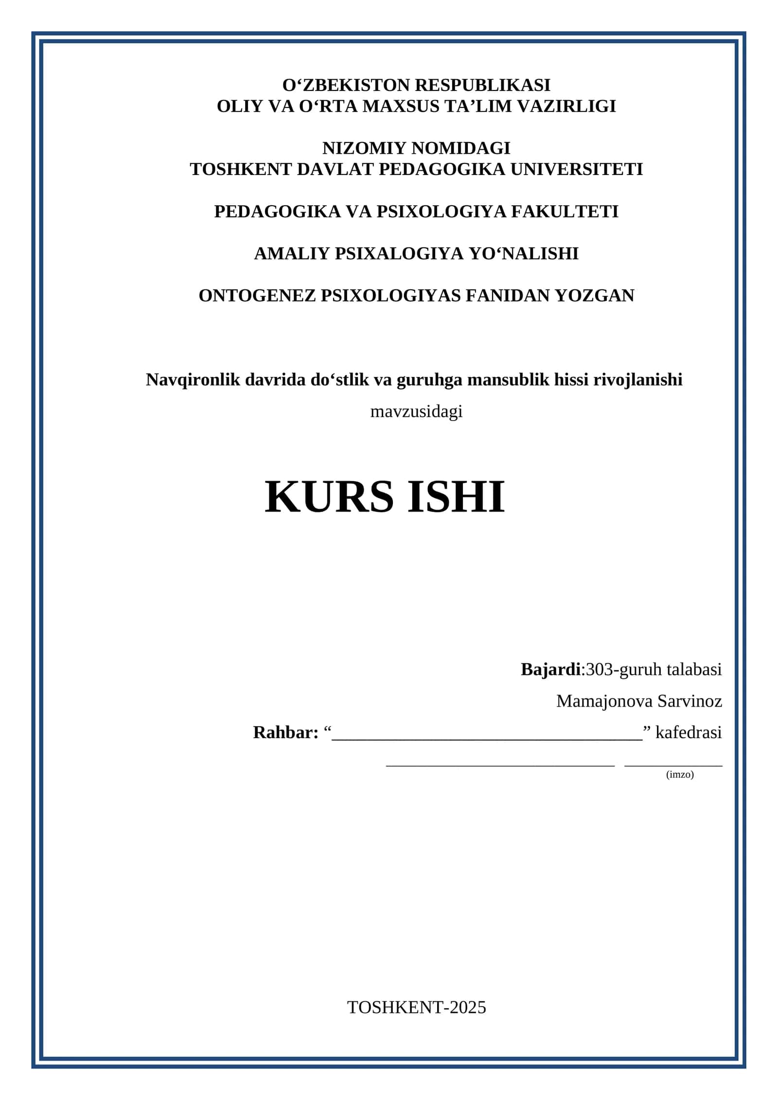 Navqironlik davrida do‘stlik va guruhga mansublik hissi rivojlanishi 1