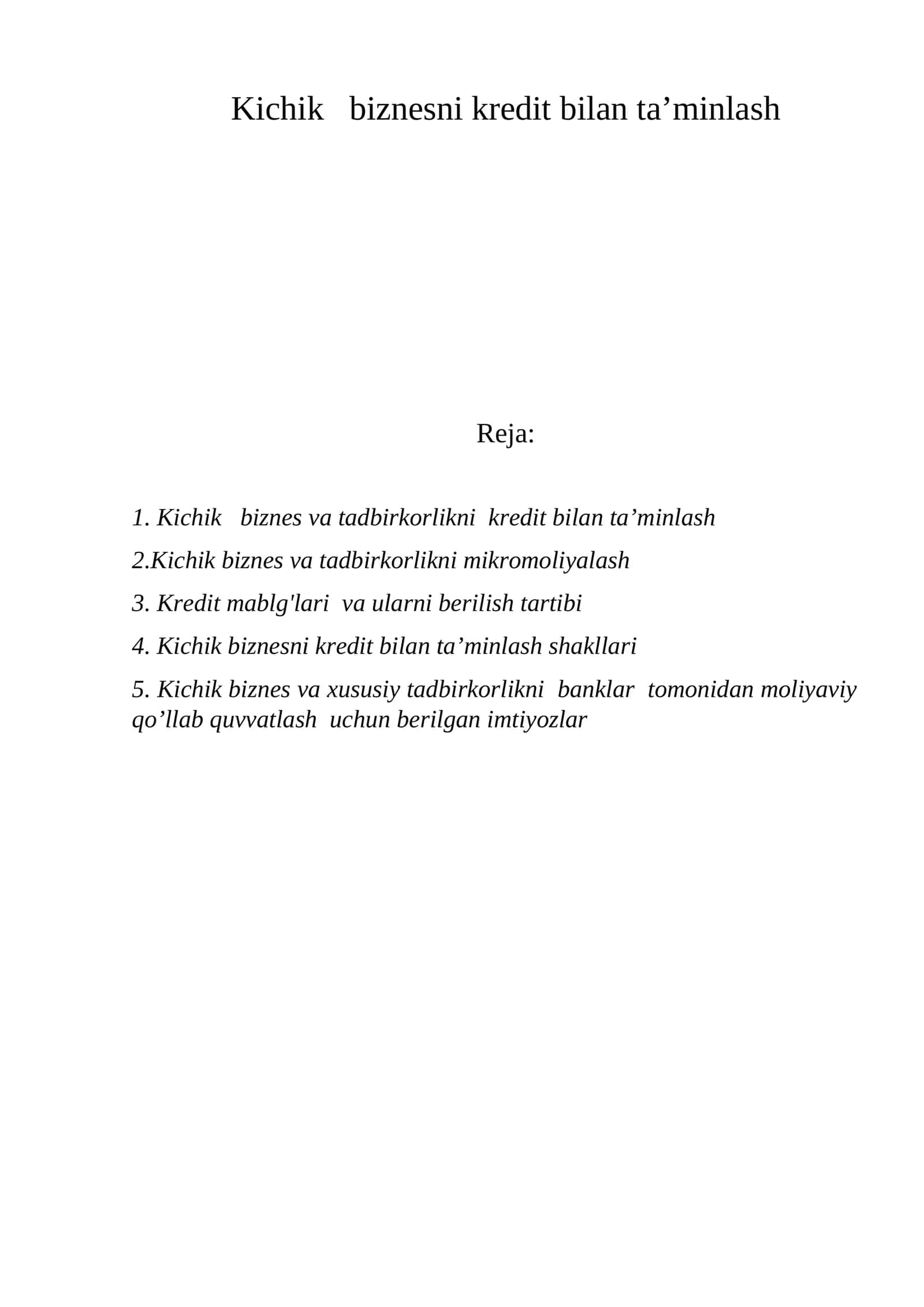 Kichik biznesni kredit bilan ta’minlash 1