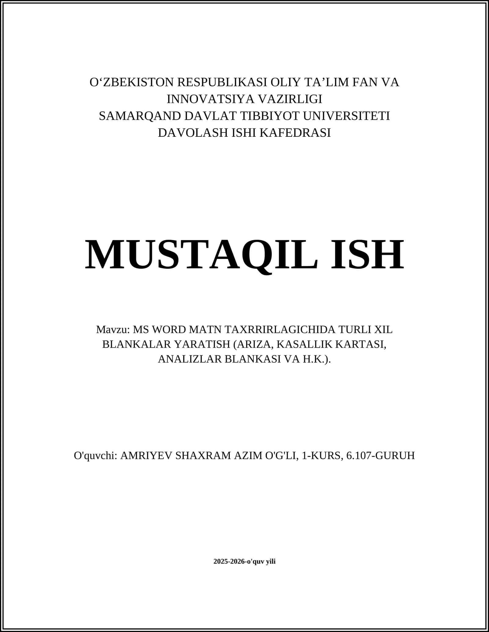 MS WORD MATN TAXRRIRLAGICHIDA TURLI XIL BLANKALAR YARATISH 1