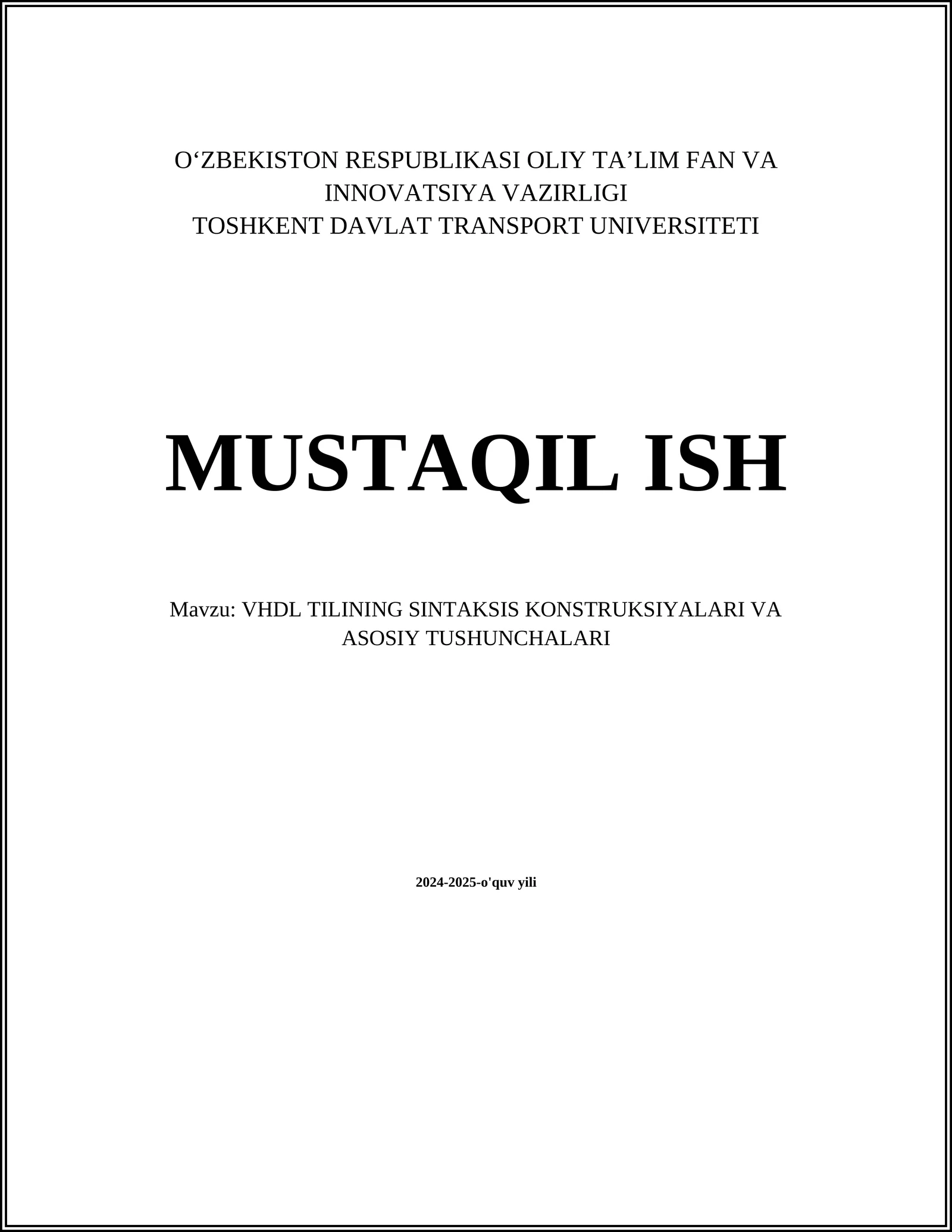 VHDL Tilining Sintaksis Konstruksiyalari va Asosiy Tushunchalari 1