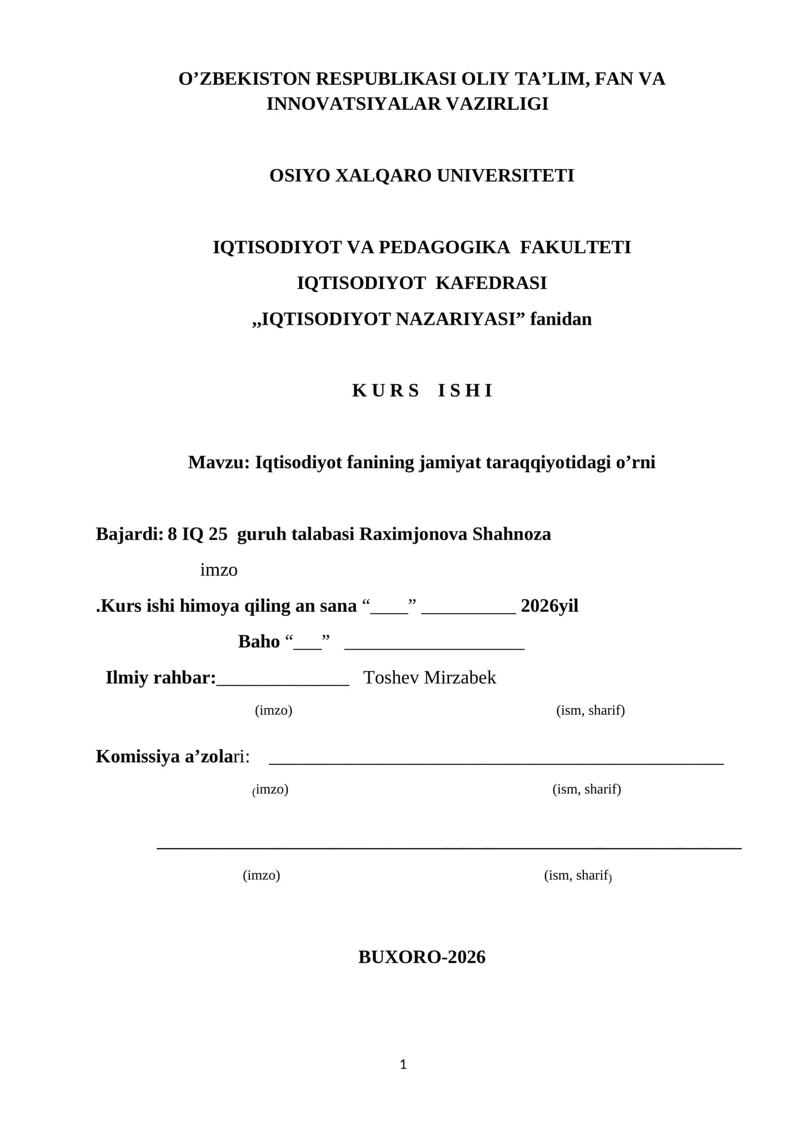 Iqtisodiyot fanining jamiyat taraqqiyotidagi o’rni 1