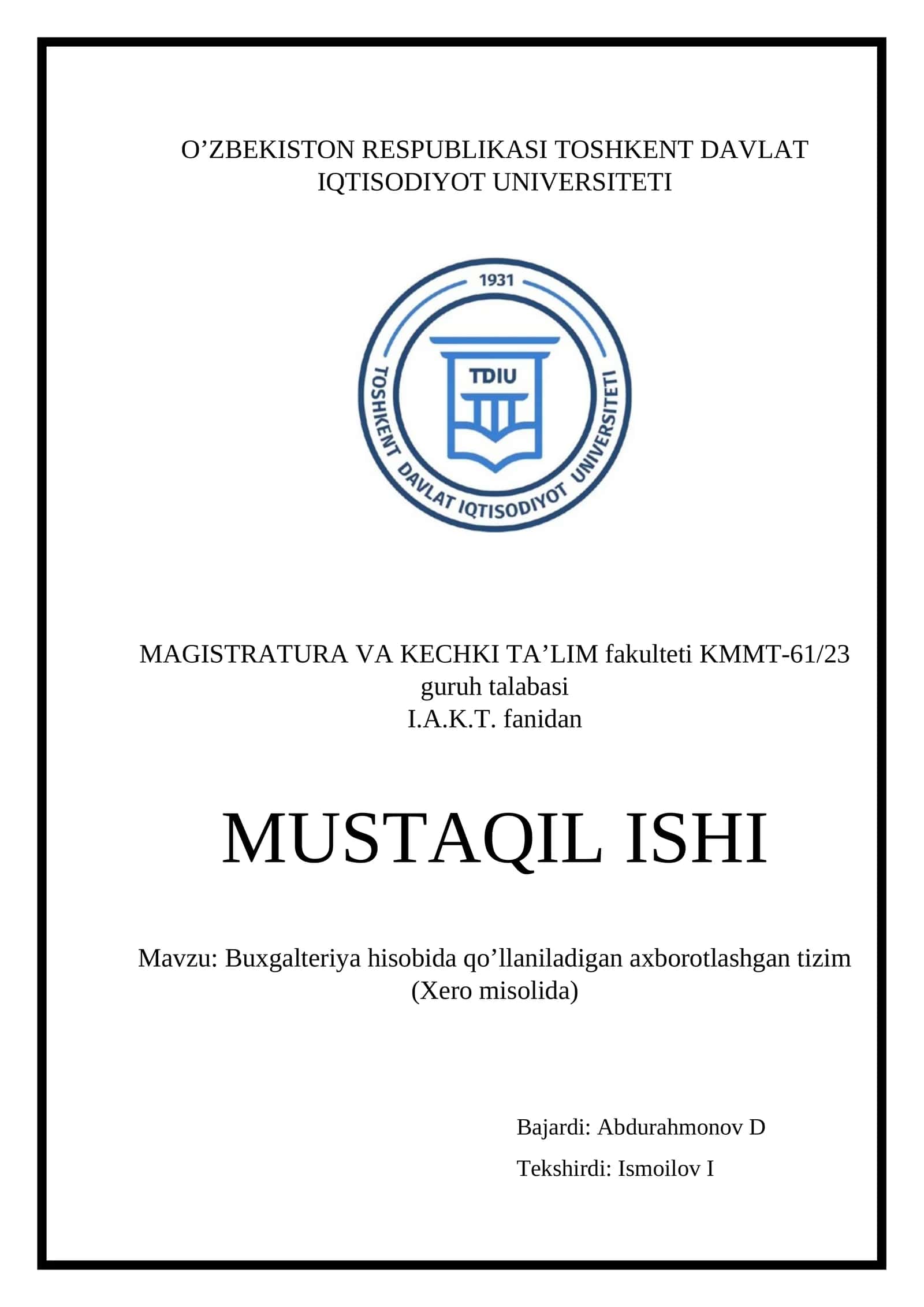 Buxgalteriya hisobida qo’llaniladigan axborotlashgan tizim (Xero misolida) 1